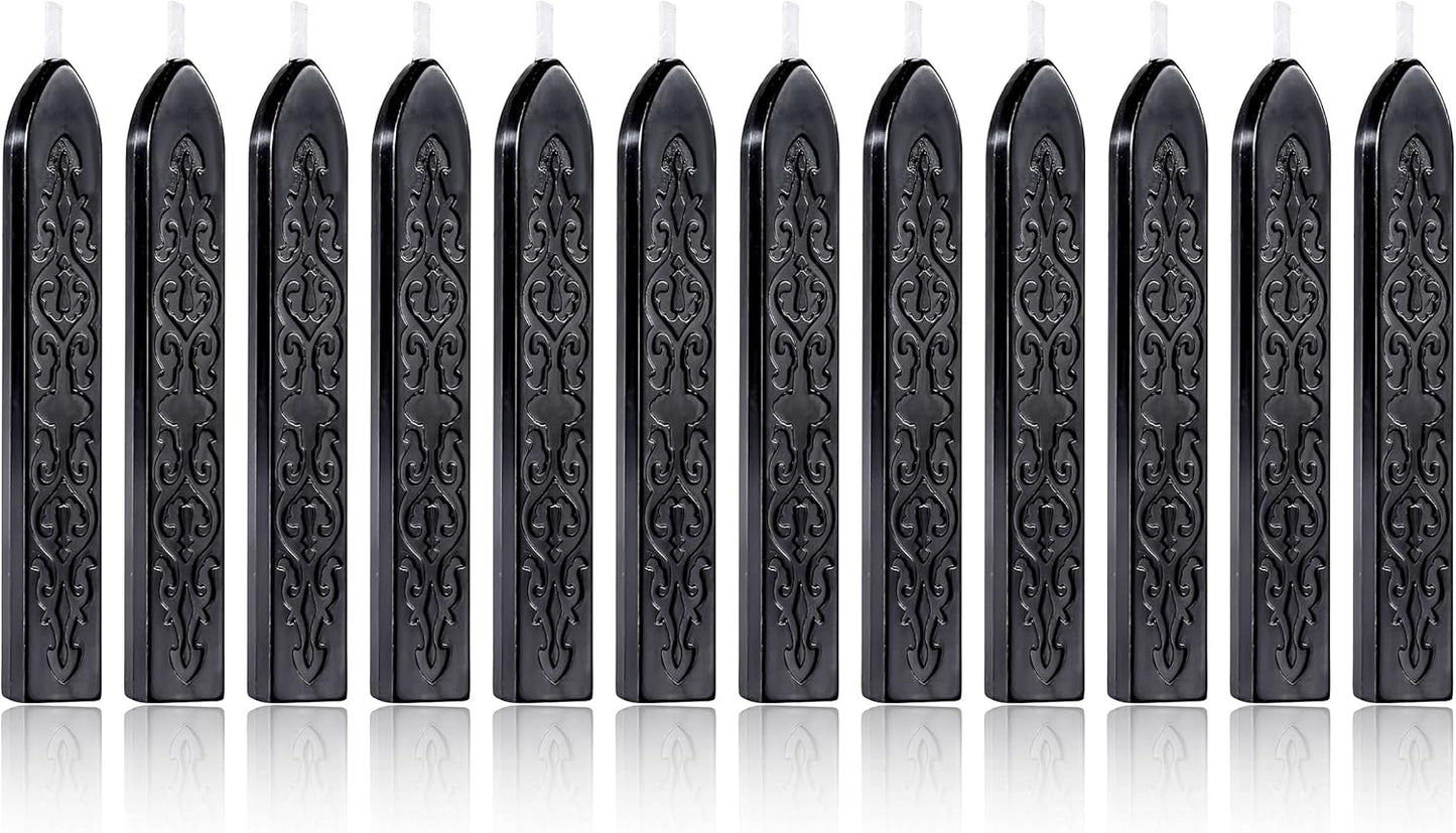 Yoption 12 Pcs Sealing Wax Sticks with Wicks, Antique Black Totem Fire Manuscript Seal Wax for Wax Seal Stamp (Black)
