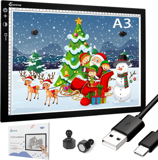 Light Box Drawing Pad, Tracing Board with Type-C Charge Cable and Brightness Adjustable for Artists, AnimationDrawing, Sketching, Animation, X-ray Viewing (A4-P-STK-Black)