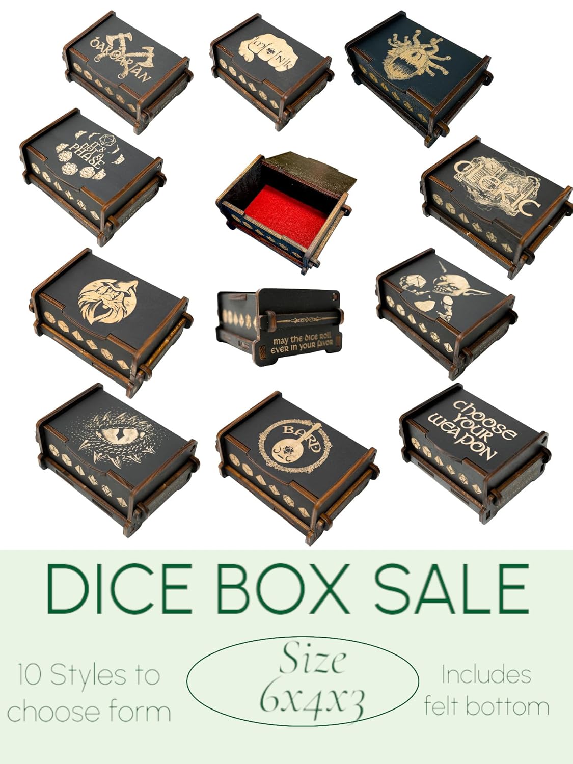 Dice Box - BLACK - 6x4x3 Also holds jewelry and great for desks and desk top items (The White Dragon)