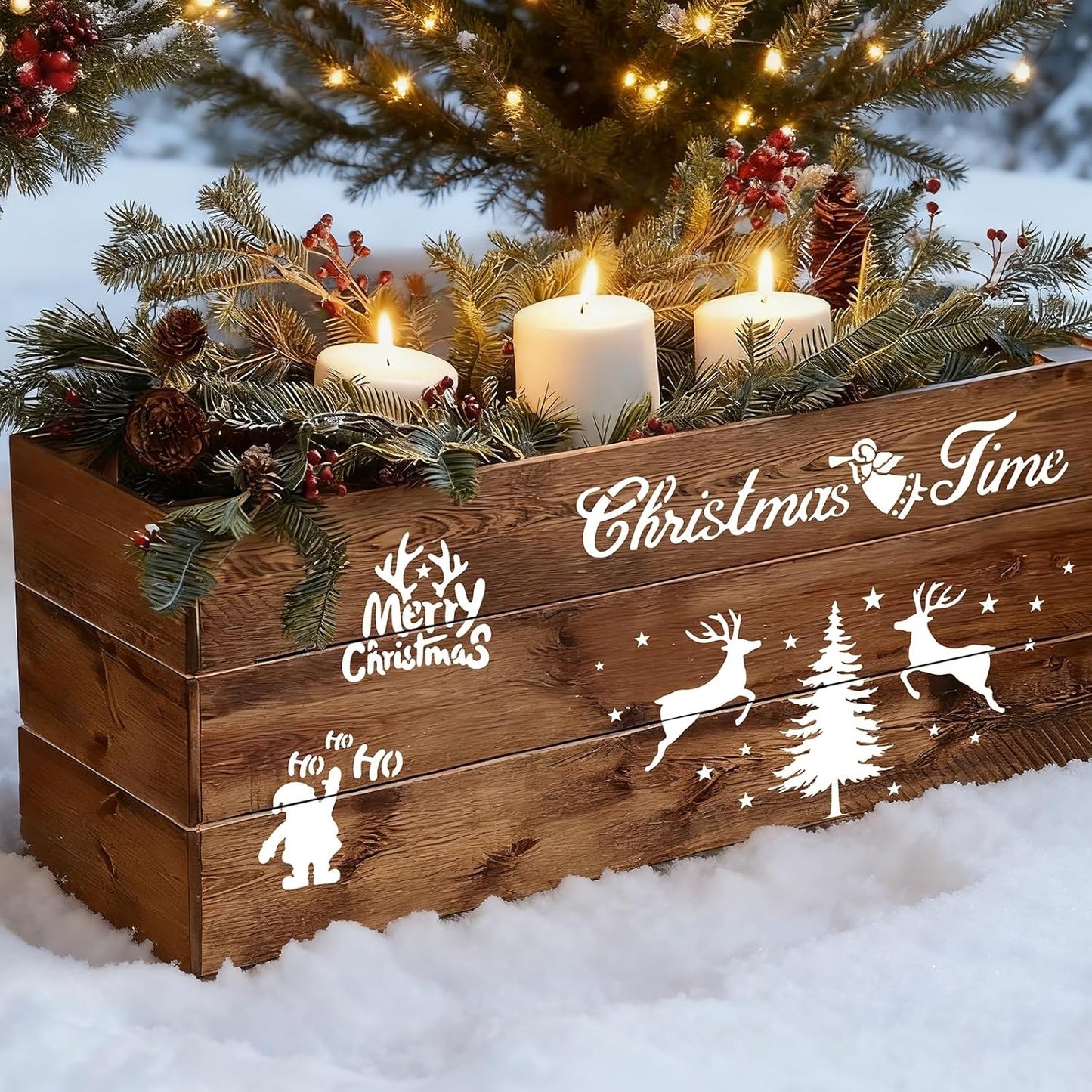 14Pcs Larger Christmas Stencils for Painting On Wood Reusable Xmas Stencils Set Holiday Templates for DIY Crafts Home Decor Art Projects