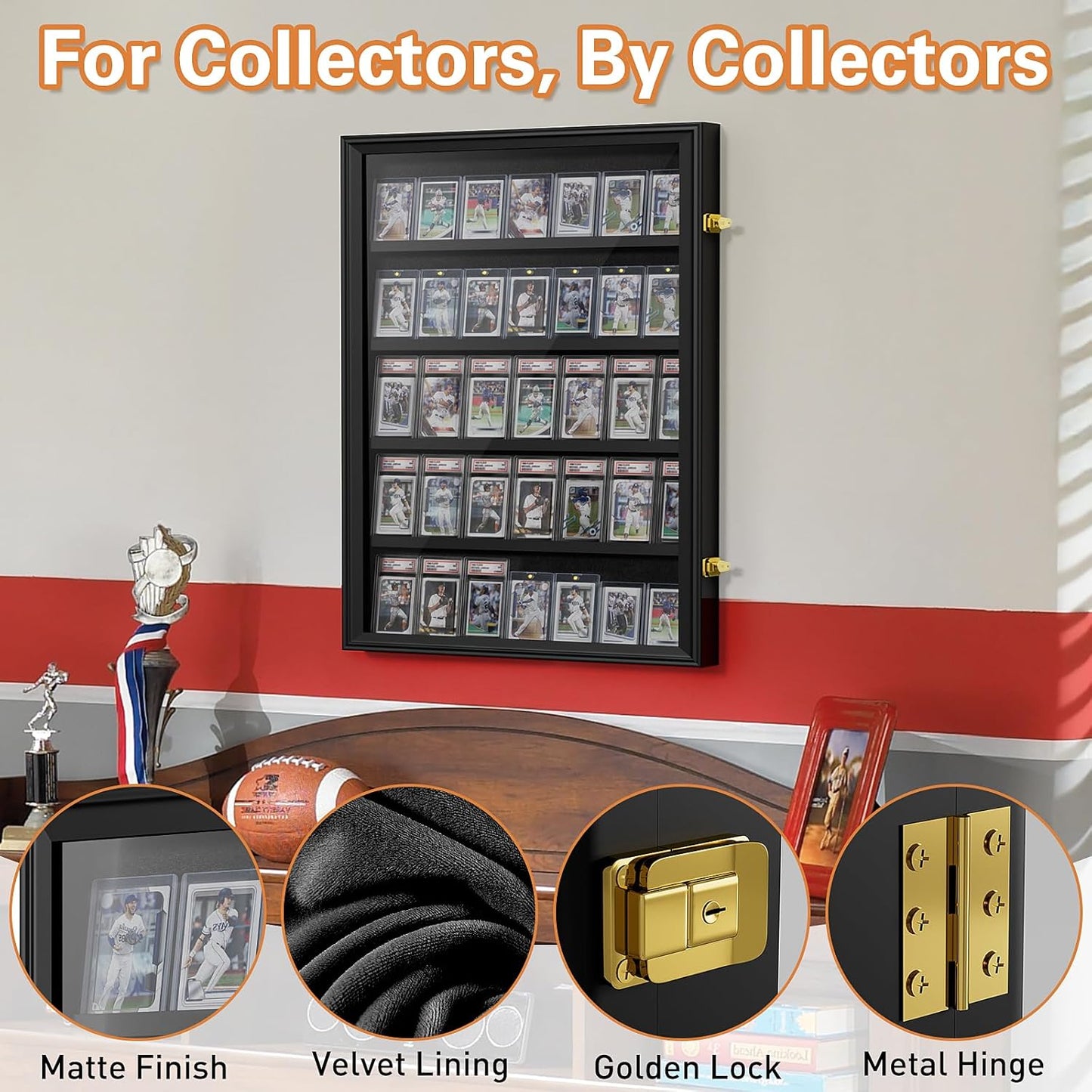 Mlikero Baseball Card Display Case, 35 Graded Card Display Frame Lockable, Trading Card Display with UV Protection Sports Card Display Case for Baseball Cards, Football Cards, Sports Cards