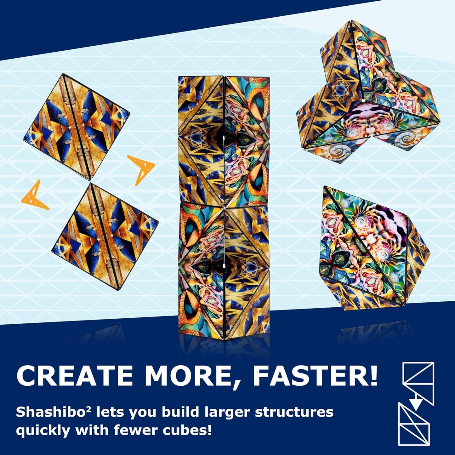 Shashibo Squared Shape Shifting Box – Next Generation XL STEM Magnetic Fidget Cube That Transforms Into Over 70 Shapes – Pairs w/All Shashibo Cubes - Download Fun in Motion Toys Mobile App (Atlantis)
