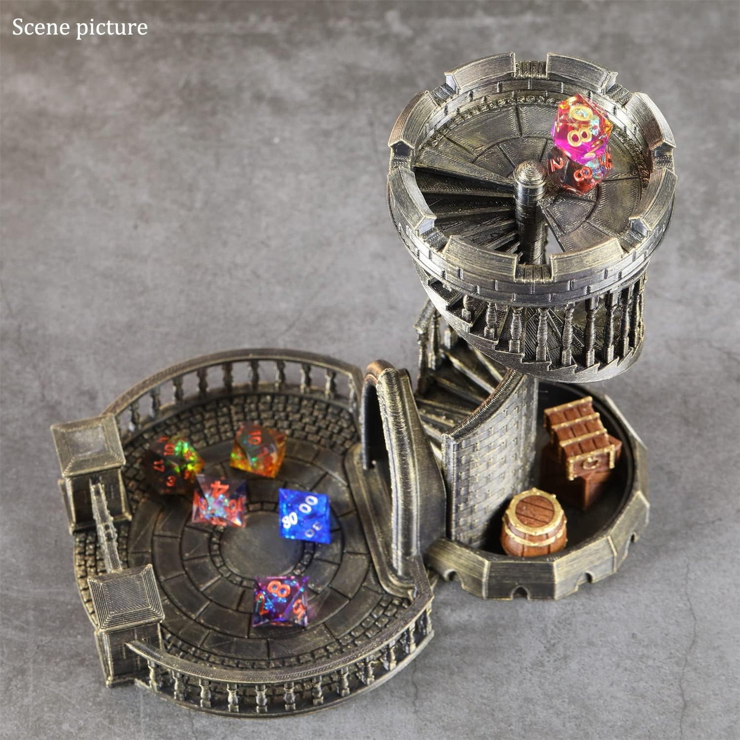 AUSPDICE DND Dice Tower Castle and Tray Retro Dice Rolling Tower for Dungeons and Dragons RPG Tabletop Games (Brushed Brass Color)