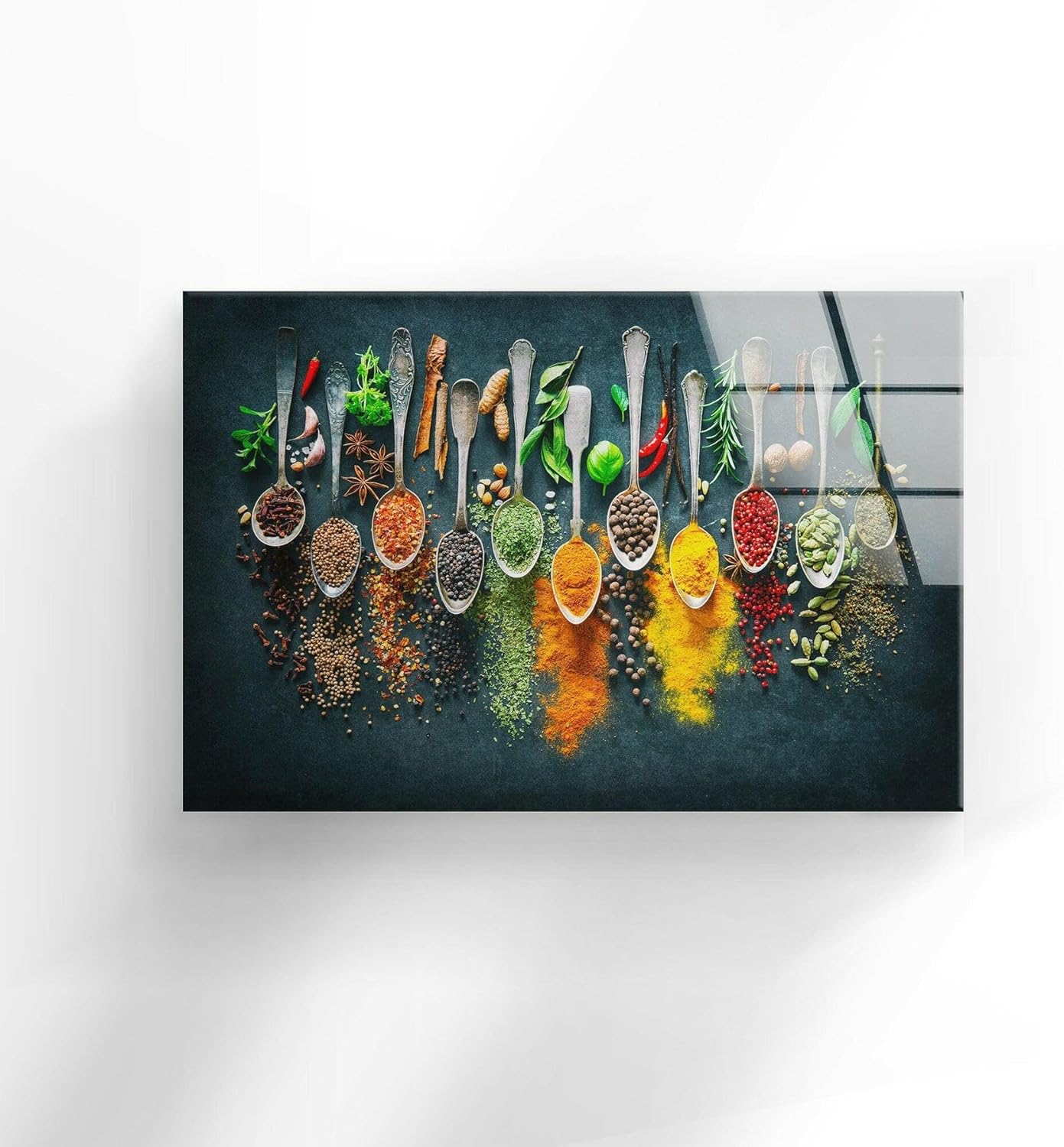My Photostation.com 35.5Wx30H'' Spoon Spices Glass Wall ArtTempered Glass Printing Wall Decor Large Wall Art Wall Hangings