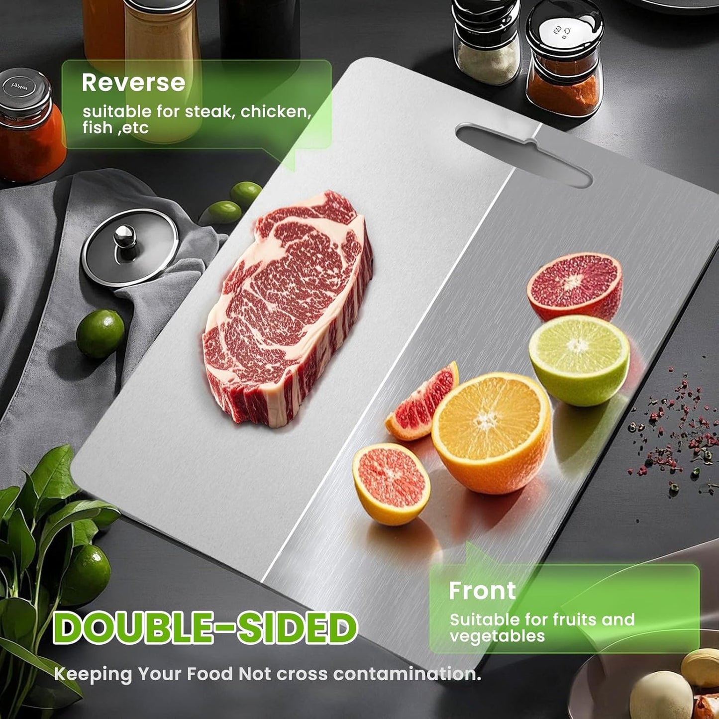 2 Pack Titanium Cutting Board, 2025 New Upgrade 100% Pure Titanium Cutting Boards for Kitchen, Hygiene & Durability Non Stick Chopping Board, Double sided Cutting Mat, Easy to Clean （M & L）