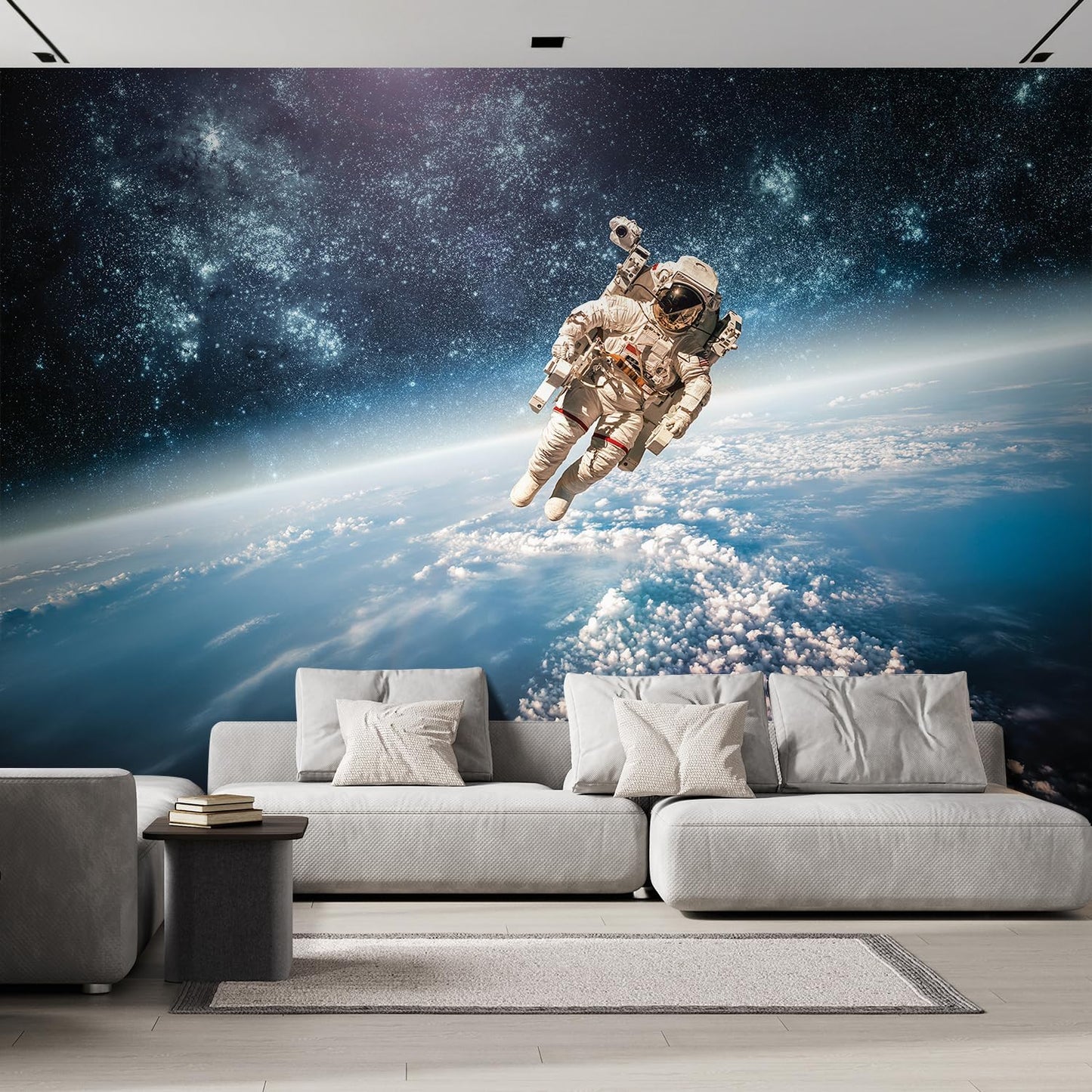 wall26 Wall Sticker/Wall Mural an Astronaut Floating About Planet Earth, Not Peel and Stick, Non-Woven Wallpaper Decorative for Bedroom, Living Room, Office - 99x96 inches
