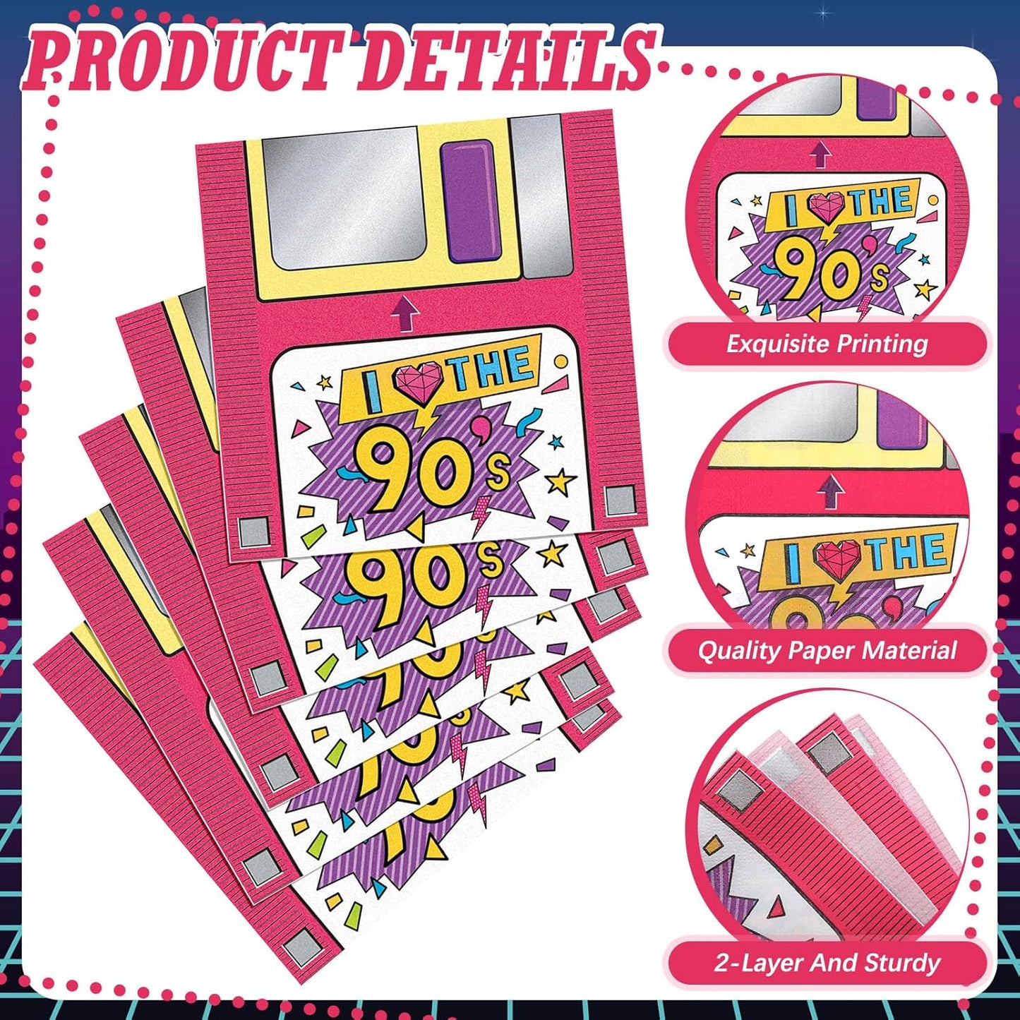 60 Pcs 90s Cocktail Paper Napkins 6.5 x 6.5 Inches Disposable Paper Napkins Dessert Beverage Napkin for Decoupage Luncheon Napkin for Party Wedding Birthday Party