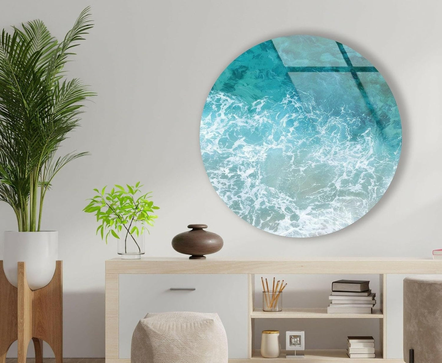 My Photostation.com 10''(25cm) Diameter Sea Waves Round Glass Wall Art Tempered Glass Printing Wall Decor Large Wall Art Wall Hangings