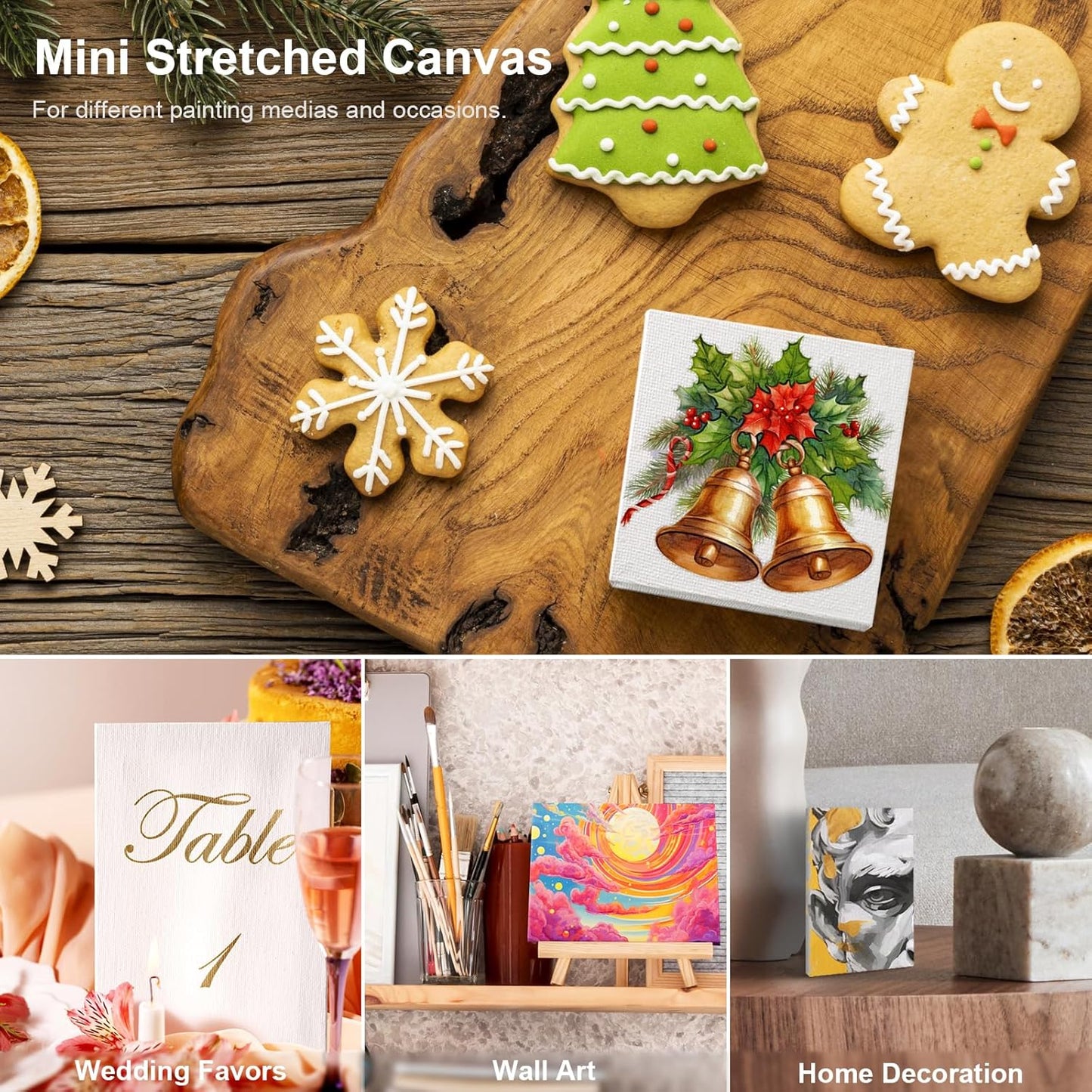 AUREUO Mini Stretched Canvas - 3x4 Inch/24 Pack - 2/5 Inch Profile Small Square Canvas - Gift Set Bulk Pack Canvases for Acrylic Painting & Craft
