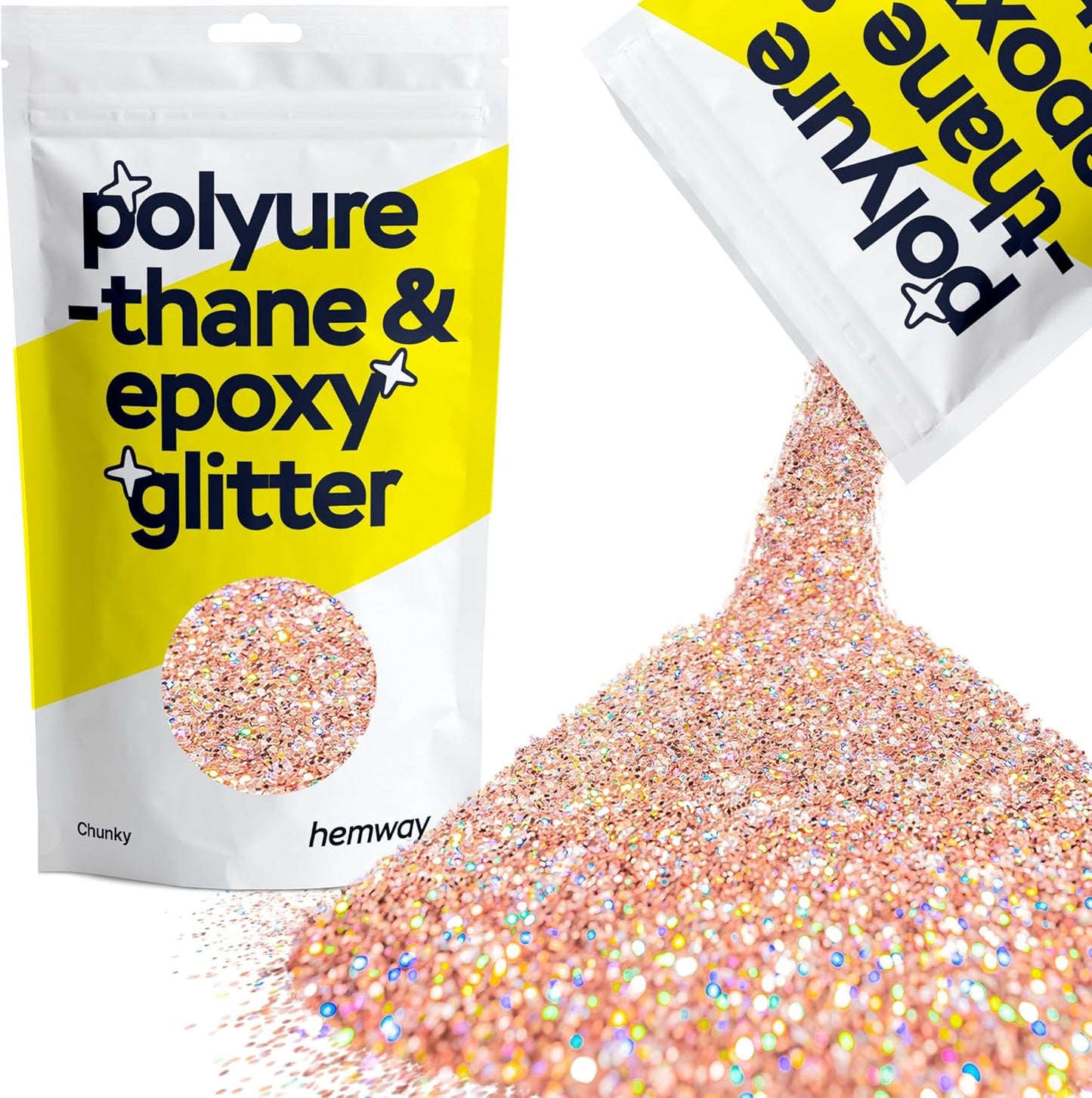 Hemway Polyurethane & Epoxy Resin Glitter 100g / 3.5oz Metallic Crystal Flake Additive for Flooring Jewelry Tumblers Glass Pigment - Chunky (1/40" 0.025" 0.6mm) - Rose Gold Holographic