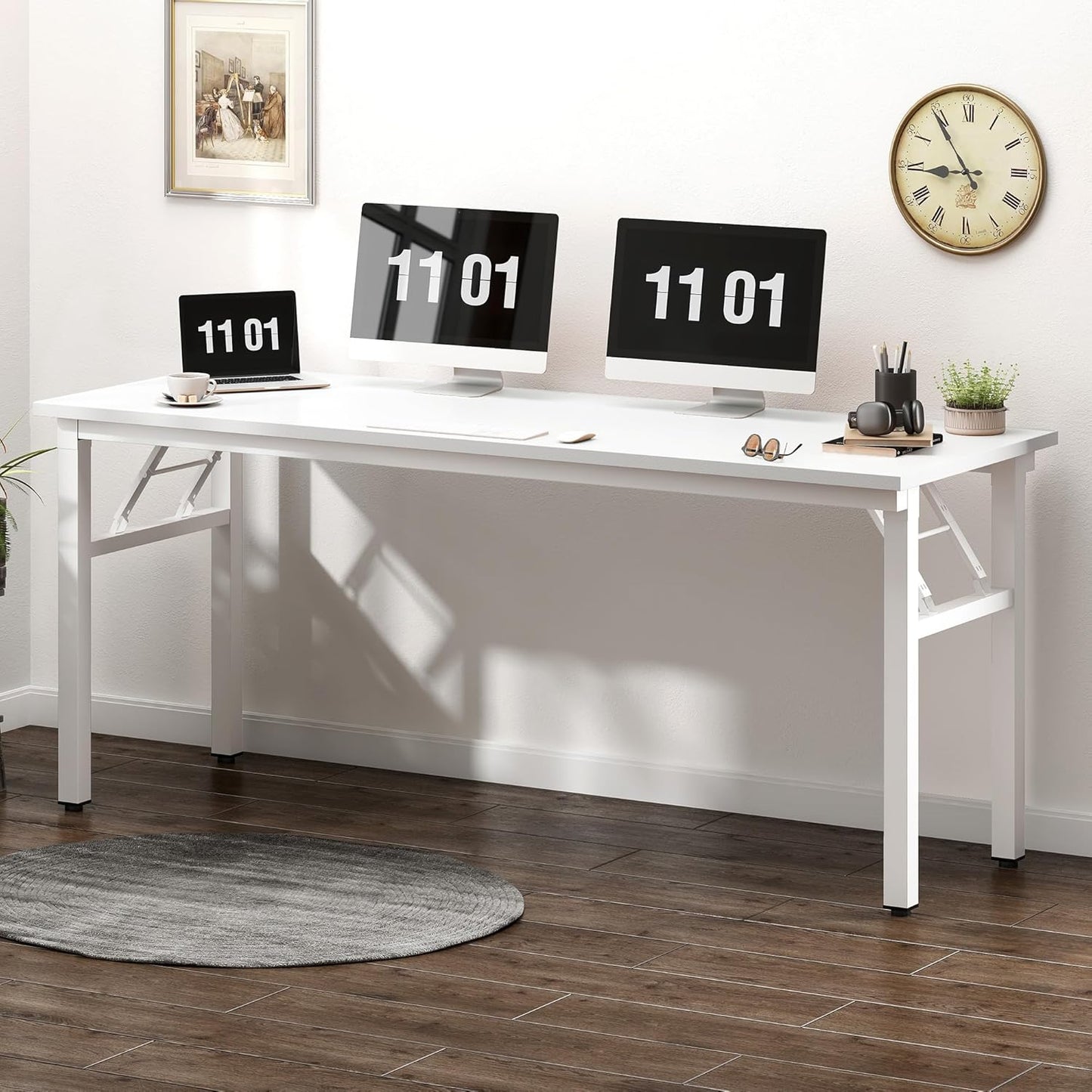 Need Computer Desk Office Desk 62 inches Folding Table with BIFMA Certification Computer Table Workstation, White AC5DW-157