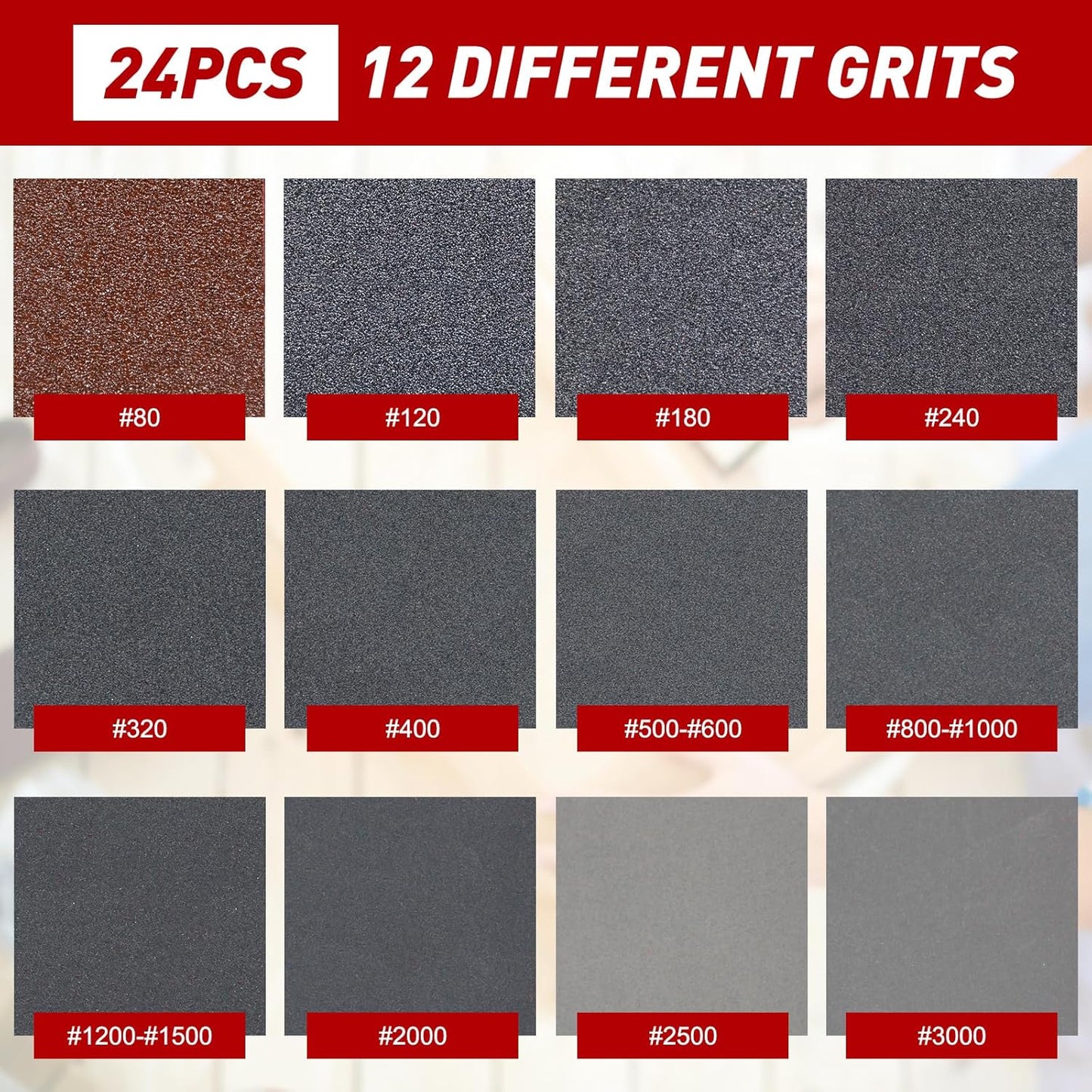 24 Pcs Sanding Sponge 320 Grit, Washable & Reusable Sanding Blocks for Wood, Metal, Drywall, Glazing, Wet Dry Sandpaper for Smooth Finishing