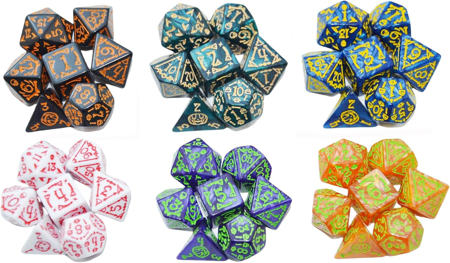 SmartDealsPro Double-Colors Polyhedral Dice Sets with Pouches for D&D DND RPG MTG Dungeon and Dragons Table Board Roll Playing Games D4 D6 D8 D10 D% D12 D20 (6-Color Retro Sets)