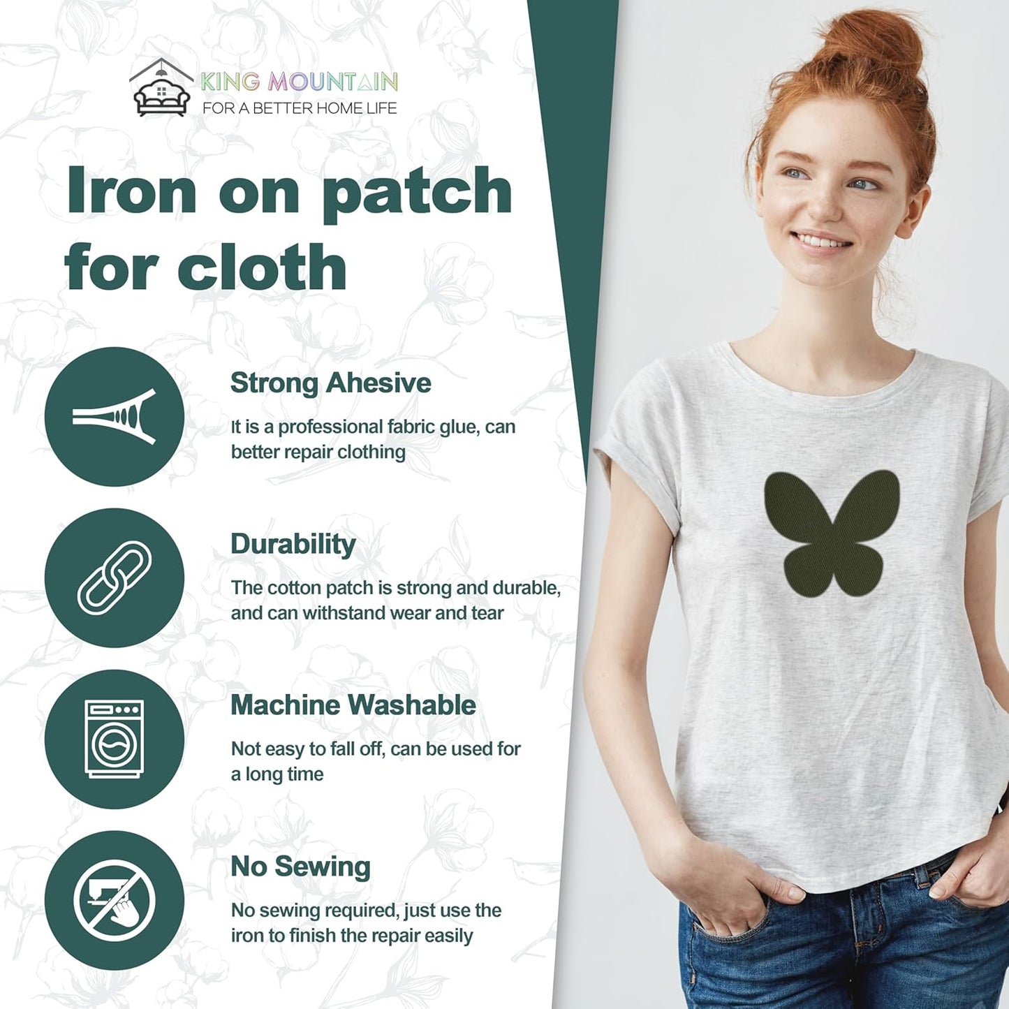 Iron on Patches for Clothes, 8 Pieces Patches for Cloth, 100% Cotton Fabric Patches for Clothing, Bag, Hat Repair, Clothing Repair Decorating Kit 3.7" by 4.9" (9.5 cm x 12.5 cm, Green)