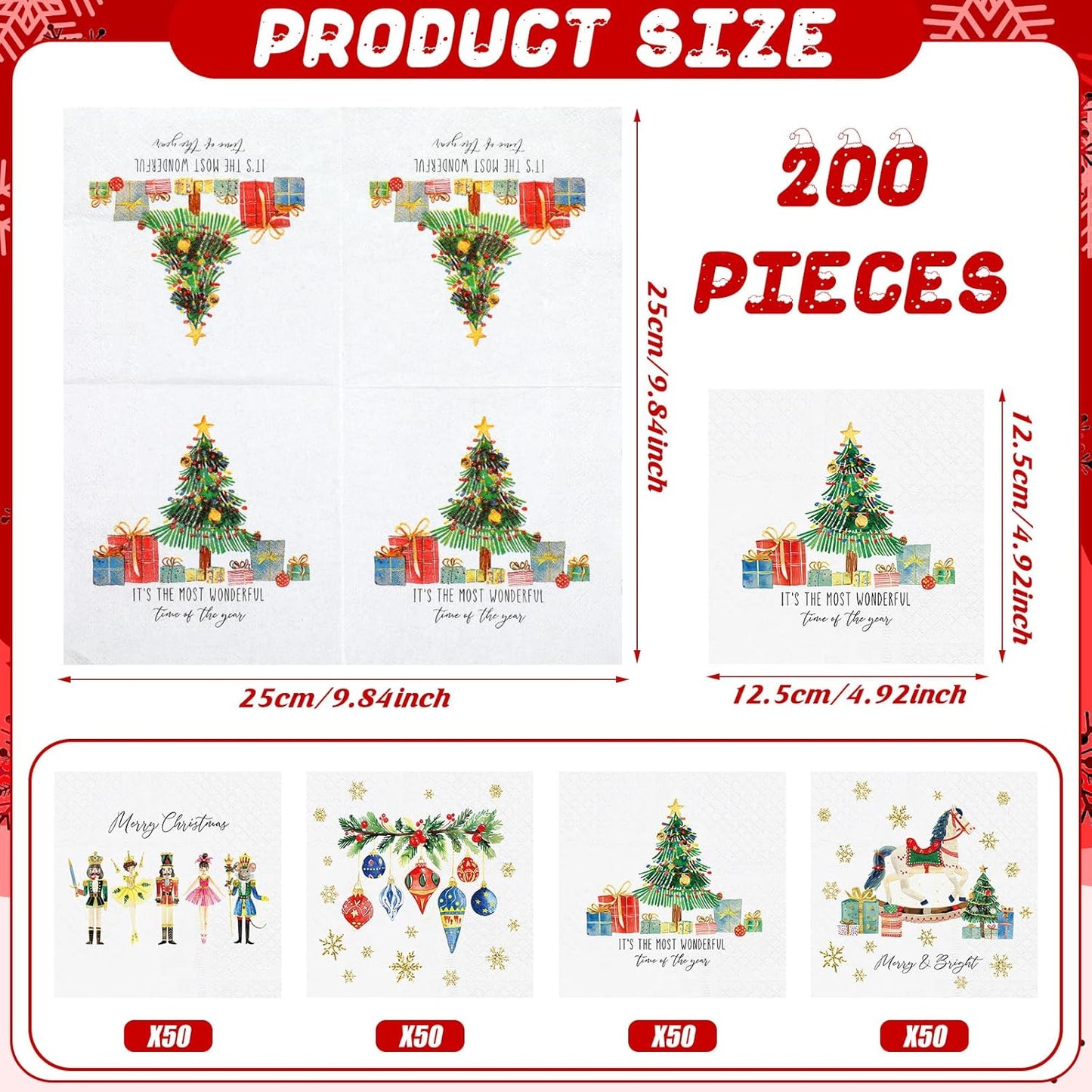 Janlaugh 200 Pcs Christmas Paper Cocktail Napkins Disposable 2 Ply Xmas Style Decoupage Beverage Napkins for Xmas Holiday Winter Dinner Table Decor (Lovely Style)