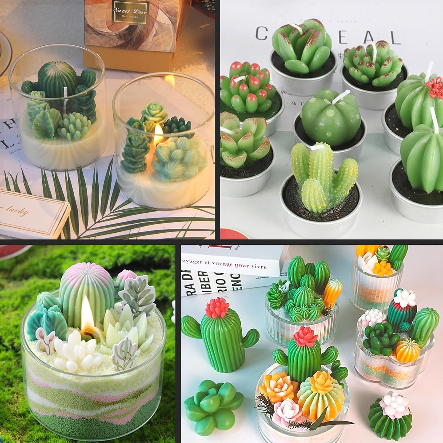 7 Cavity Succulent Silicone Mold for Candle Making,3D Silicone Cactus Succulents Leaves Candle Molds,Succulent Fondant Resin Molds for Candle Soaps Making, Wax Resin Casting,Cupcake