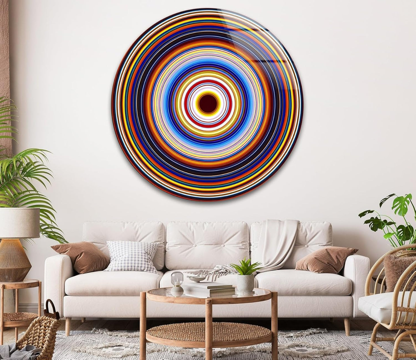 My Photostation.com 15.8''(40cm) Diameter Colorful Concentric Circles Round Glass Wall Art Tempered Glass Printing Wall Decor Large Wall Art Wall Hangings