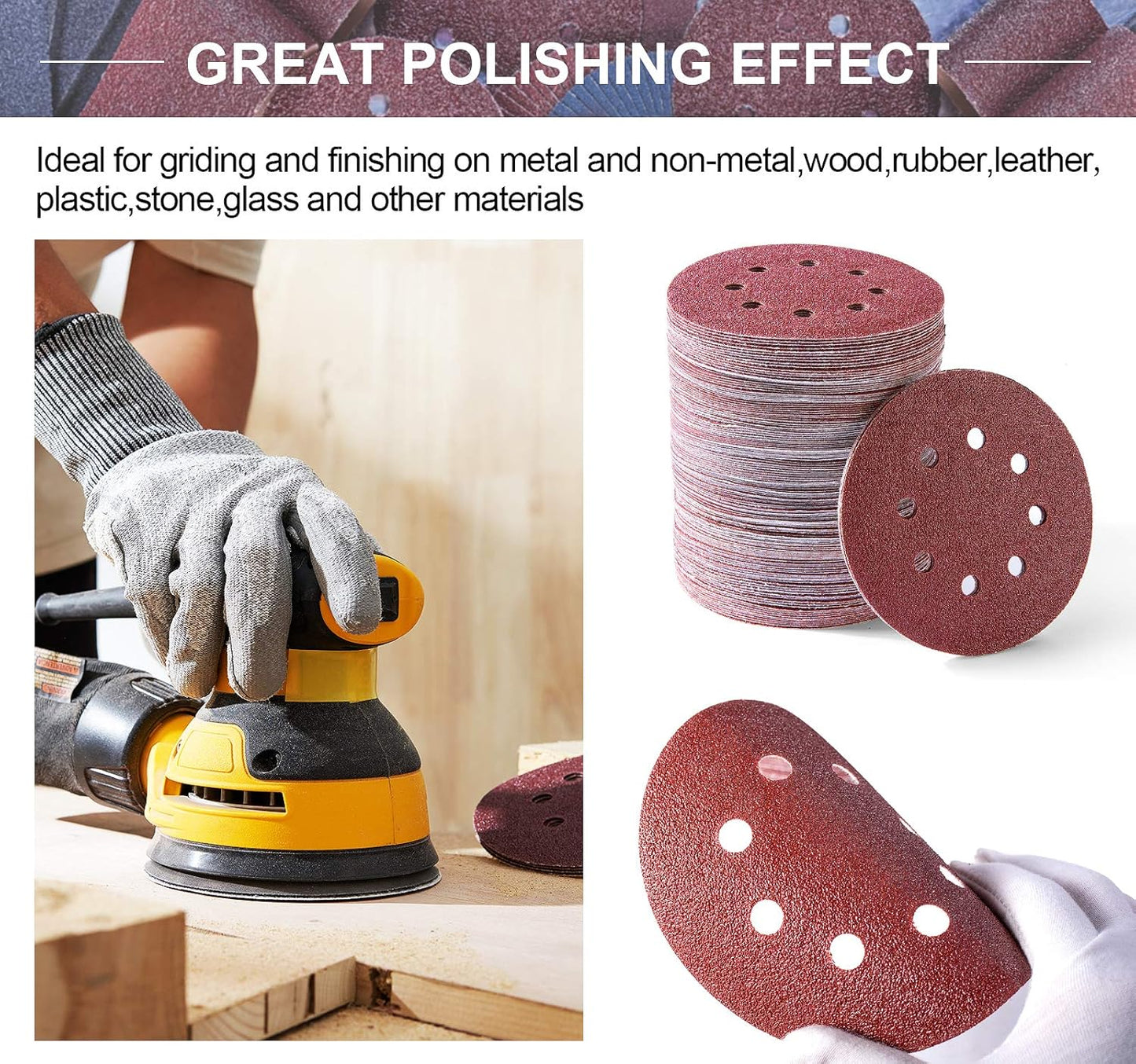 S SATC 150 PCS Sanding Disc 60 80 100 120 150 180 240 320 400 600 Grit Sanding Discs 5 Inch 8 Hole Hook and Loop Sanding Discs for Random Orbital Sander
