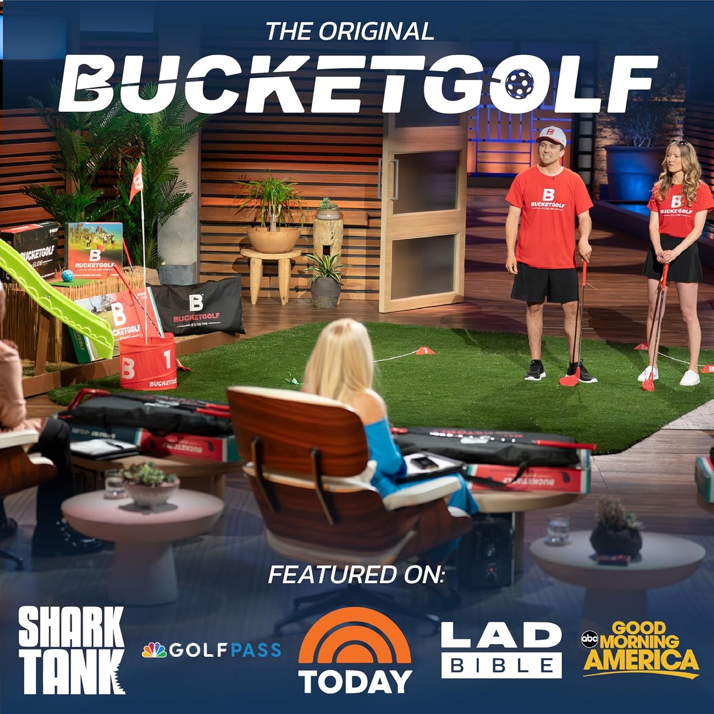 bucketgolf Game 6 Hole Bundle with Clubs - The Best Backyard Golf Game for All Ages and Levels Adults, Kids, Families, Schools, Yards, Parks, Beaches, Vacation. (4 Clubs (3 RH + 1 LH))