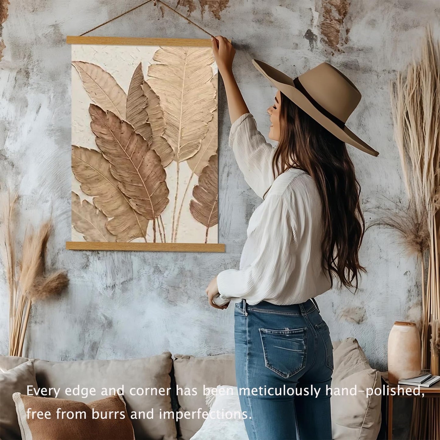 Artmag Magnetic Poster Hanger Frame, 36x24 36x48 36x12 Light Wood Wooden Magnet Canvas Artwork Print Poster Hangers Frames Hanging Kit (Teak Wood, 36")