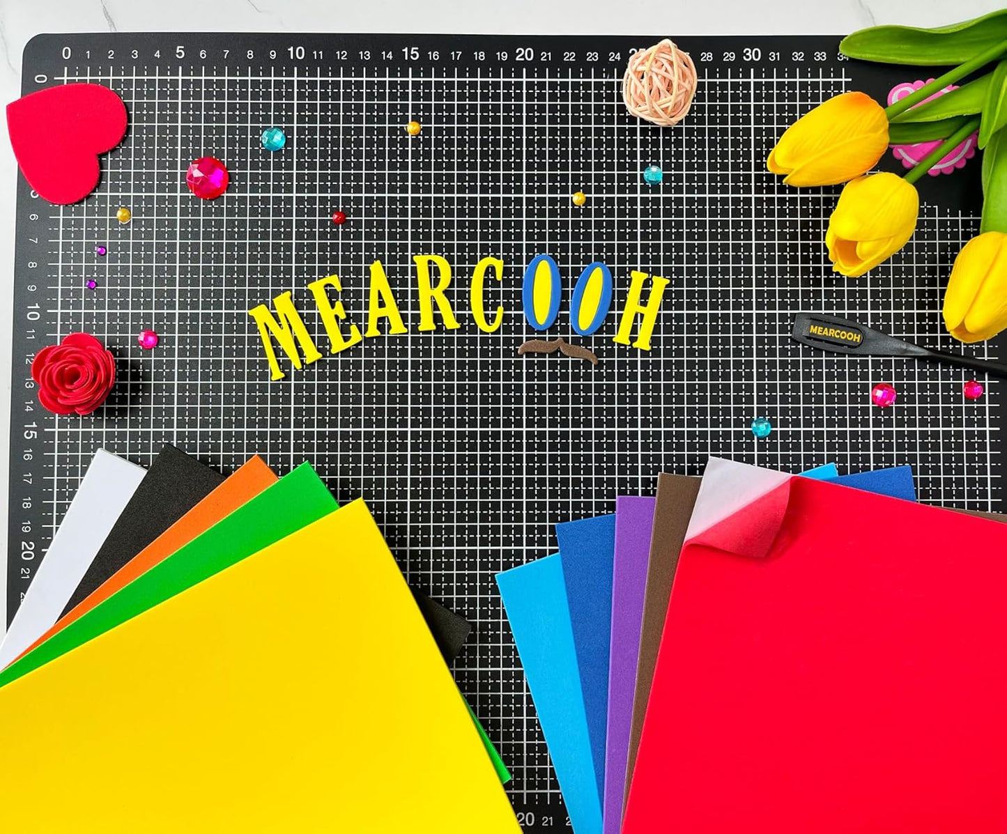 MEARCOOH 20pack 10 Colors Self Adhesive Foam Sheets 6x9 Inch 2mm,Sticky Eva Foam Paper for Crafts Christmas Cardmaking Classroom Scrapbooking