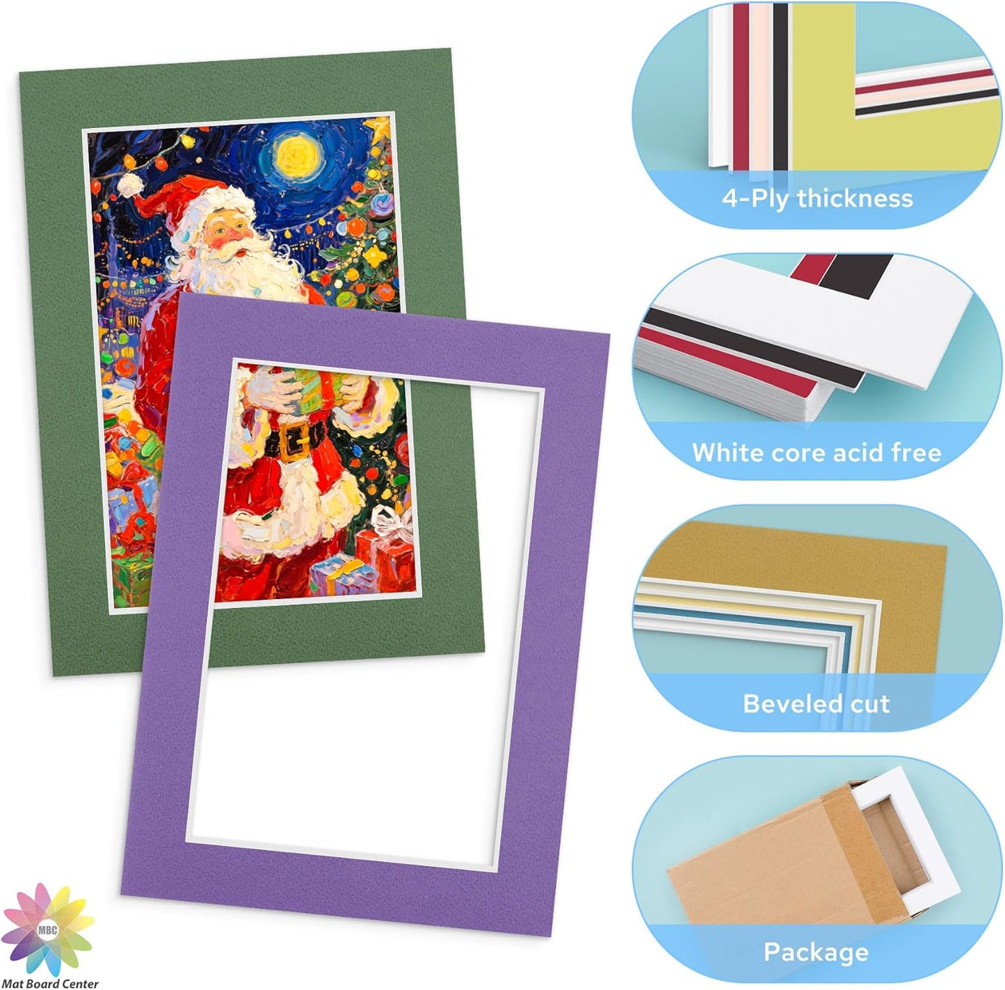 Mat Board Center, 5X7 Mix Color Mats for 4X6 Pictures - Acid Free, 4-Ply Thickness, White Core, Bevel Cut - for Artworks, Photos, Framing - Pack of 12