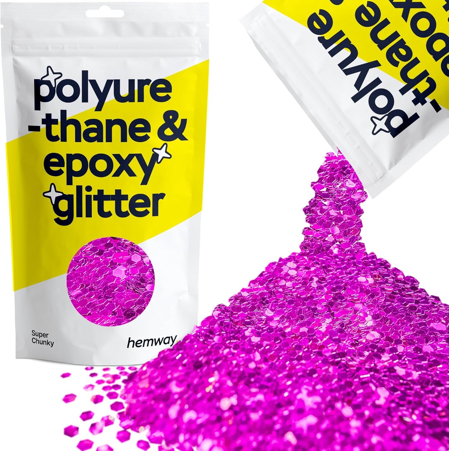 Hemway Glitter for Resin 100g Fuchsia Pink Metallic Crystals for Epoxy Craft Super Chunky Flakes Tumblers Wax Melt