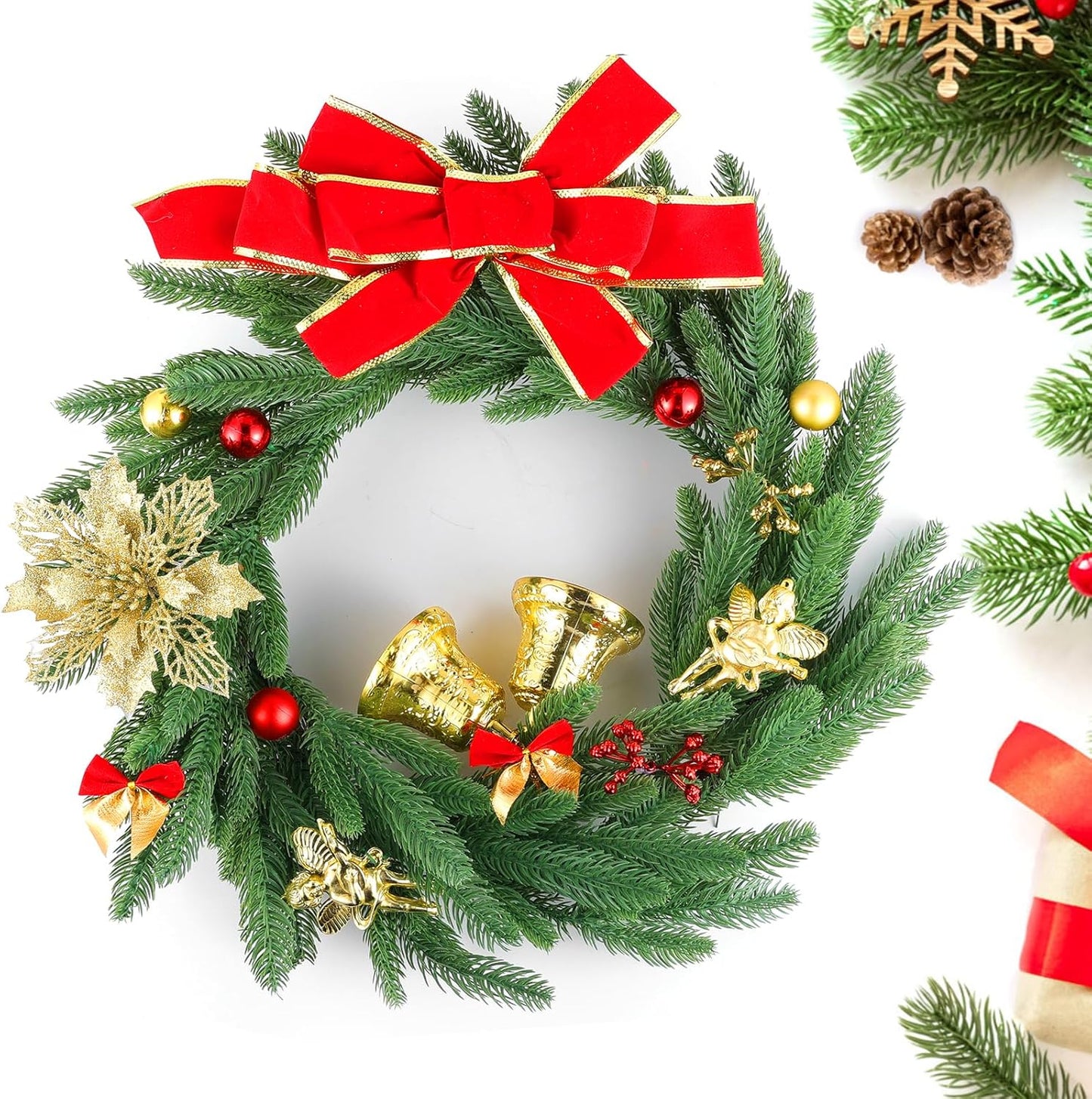 Hananona 50 Pcs Artificial Pine Branches Christmas Greenery Plants Pine Needles DIY Cedar Picks and Sprays Accessories for Christmas Garland Wreath Craft and Home Decor (50, Green)