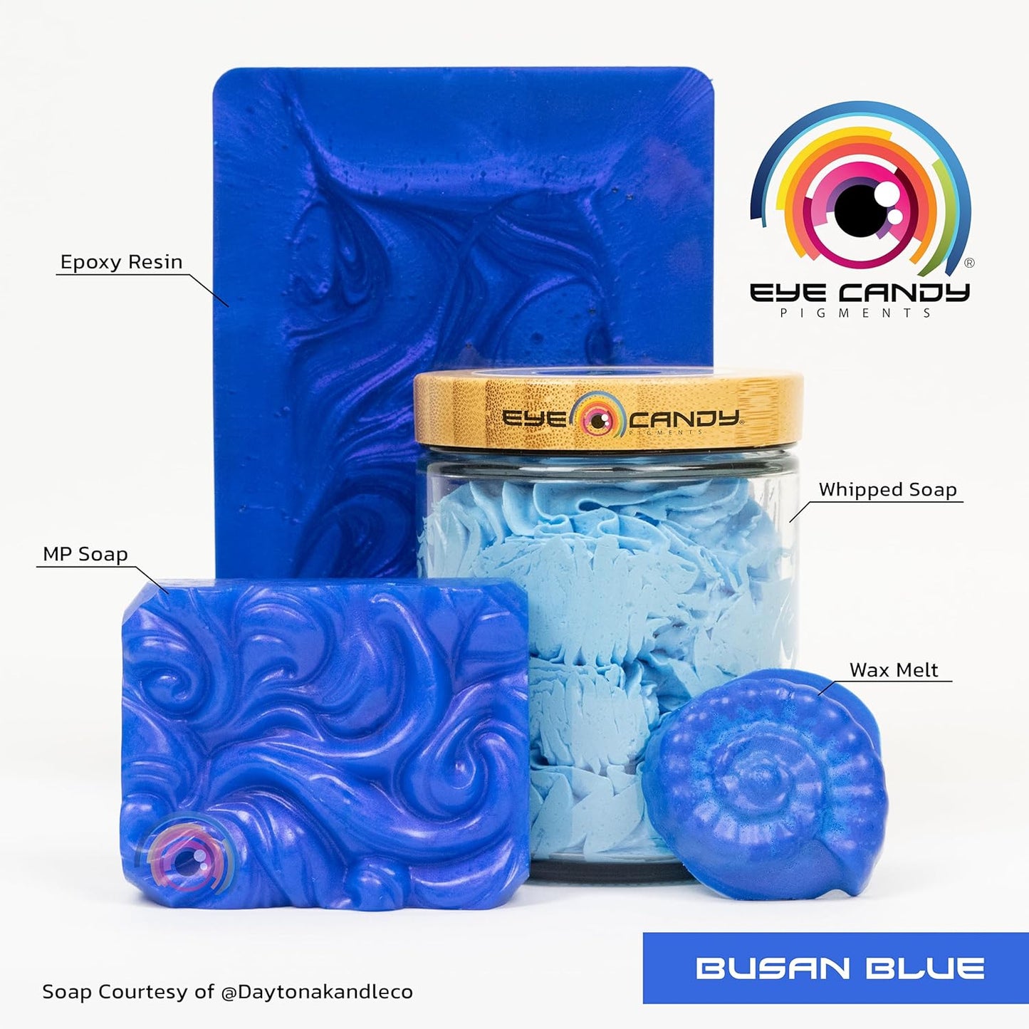 Eye Candy Pigments Premium Blue Mica Powder - Busan Blue (50gr) - for Epoxy, Resin, Soap, Paint, Woodworking, Acrylic Pouring, Bath Bombs, Fishing Lures - DIY Arts and Crafts Additive