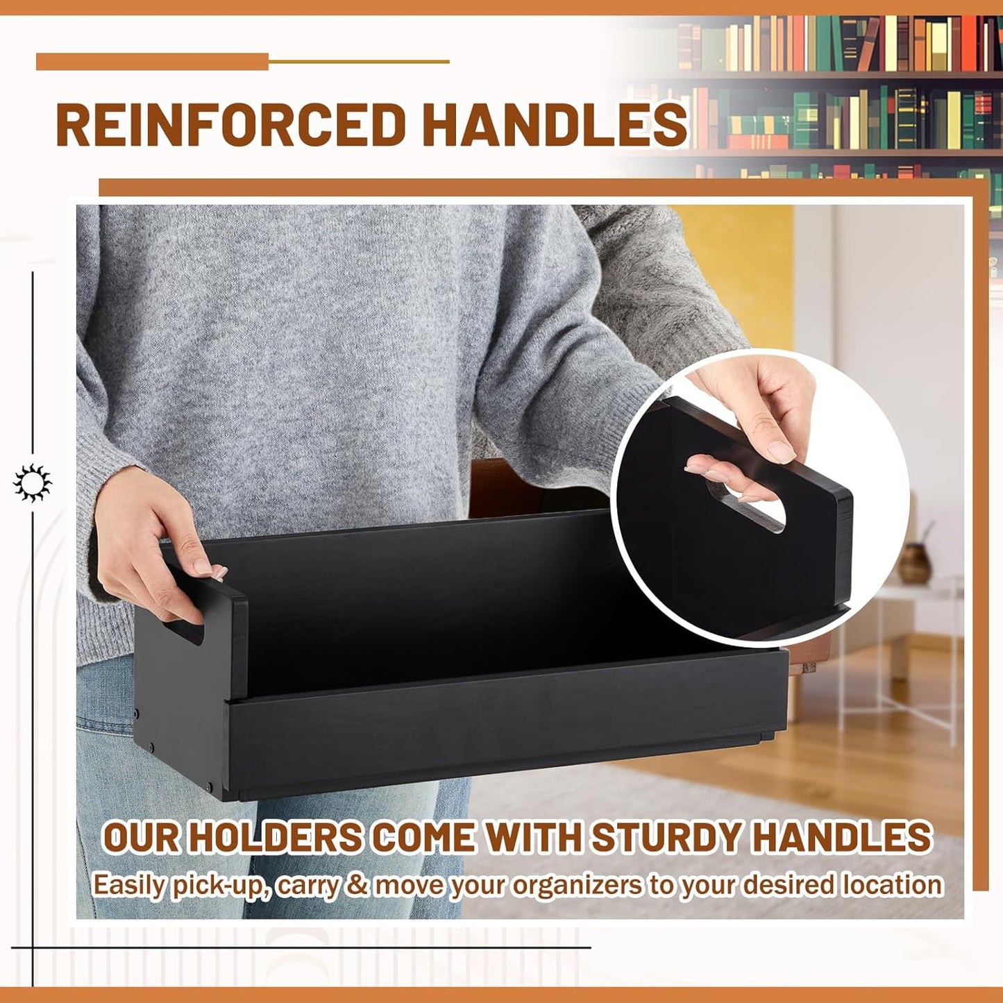 2 Set Wooden CD Storage Box Holder Shelf Cassette Tape Display Racks with Carrying Handles, Organizer Shelf for Movie Cases, DVDs, Each Set Can Store up to 36 Pcs CDs (Black)