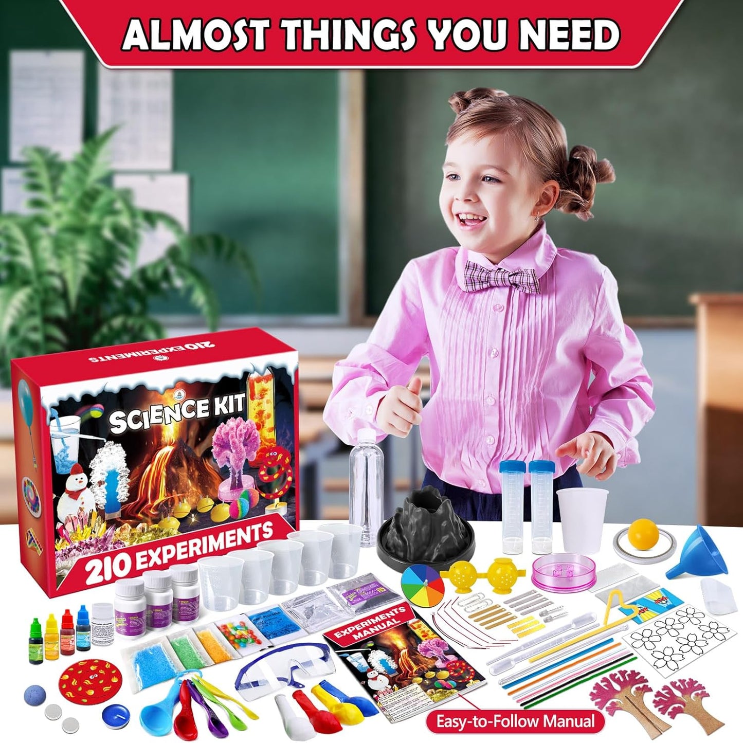 UNGLINGA 210 Experiments Science Kit for Kids, Boys Girls Birthday Toys Gifts Idea, Chemistry Set, Volcano, S.T.E.M Science Educational Project
