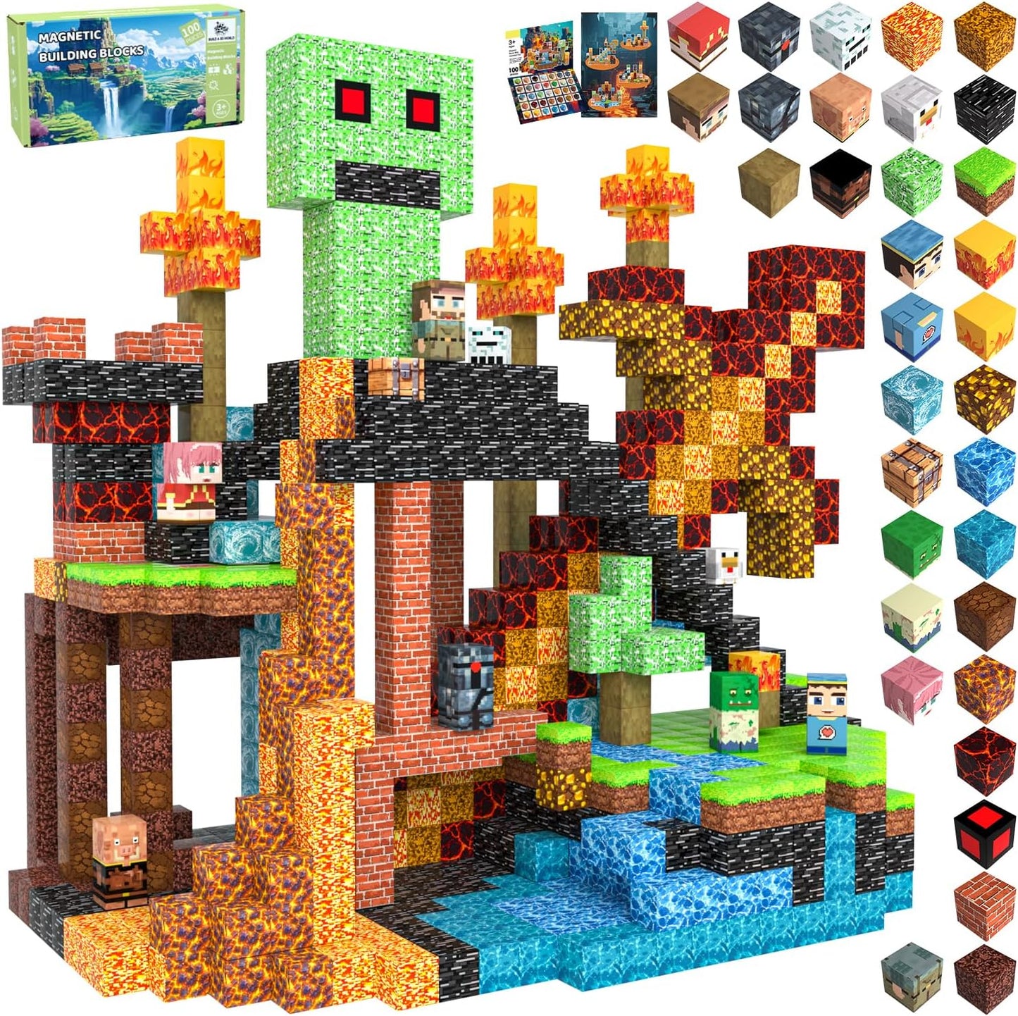 Magnetic Blocks Toys for Kids, 100 PCS Building Blocks Cubes, Stacking Magnetic Tiles Toys for Kids Toddlers Boys Girls Ages 3 4 5 6 7 8-12 Birthday Gifts Party Supplies (Underworld)