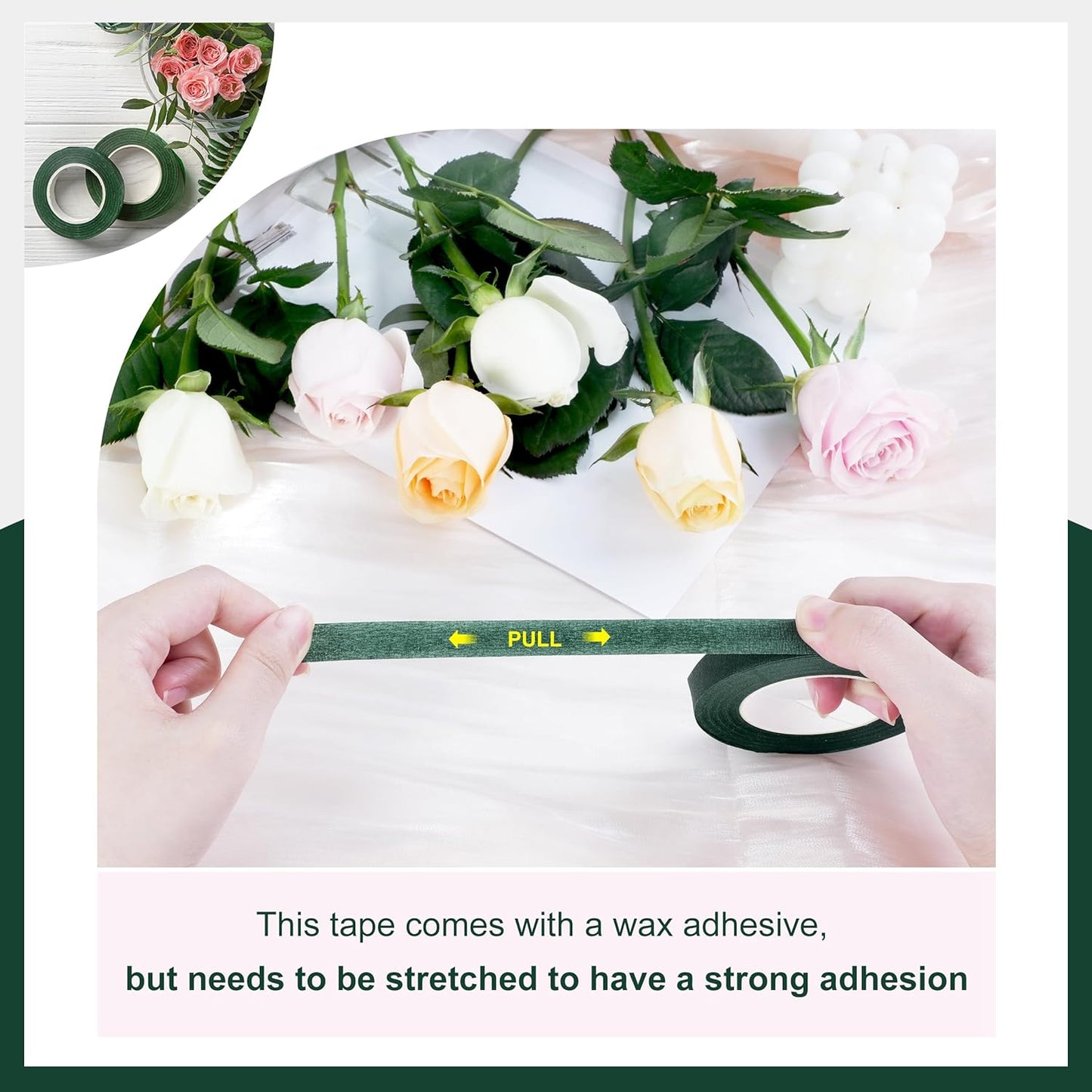 DF DUALFERV 12 Rolls Dark Green Floral Tape Stem Wrap, 1/2" Wide Flower Tape for Bouquets, 30 Yards Floral Tape for Fresh Flowers for Flower Arranging, Wreath Making, Wedding Bouquets