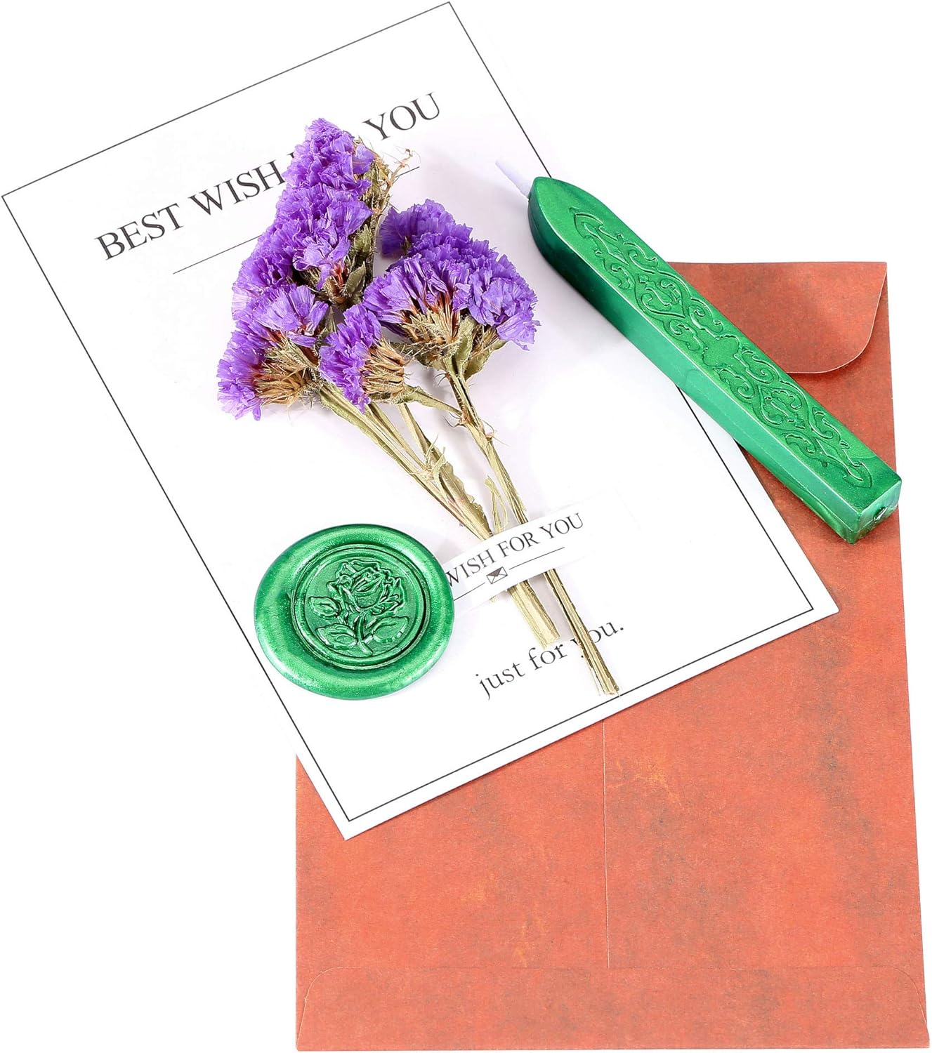 Metallic Green Sealing Wax Sticks, Yoption 5 Pcs Totem Fire Manuscript Wax Seal Sticks with Wicks for Wax Seal Stamp (Metallic Green)