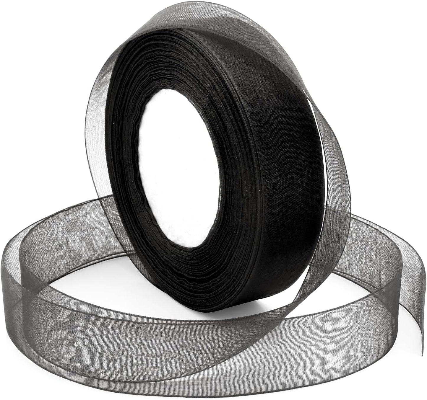 Black Ribbon for Gifts Wrapping, 1 inch 50Yard Sheer Organza Ribbon, Gift Wrap Chiffon Ribbons for Halloween, Fathers Day, Wedding, Party Decoration, Hair, Crafts, Flower Bouquet
