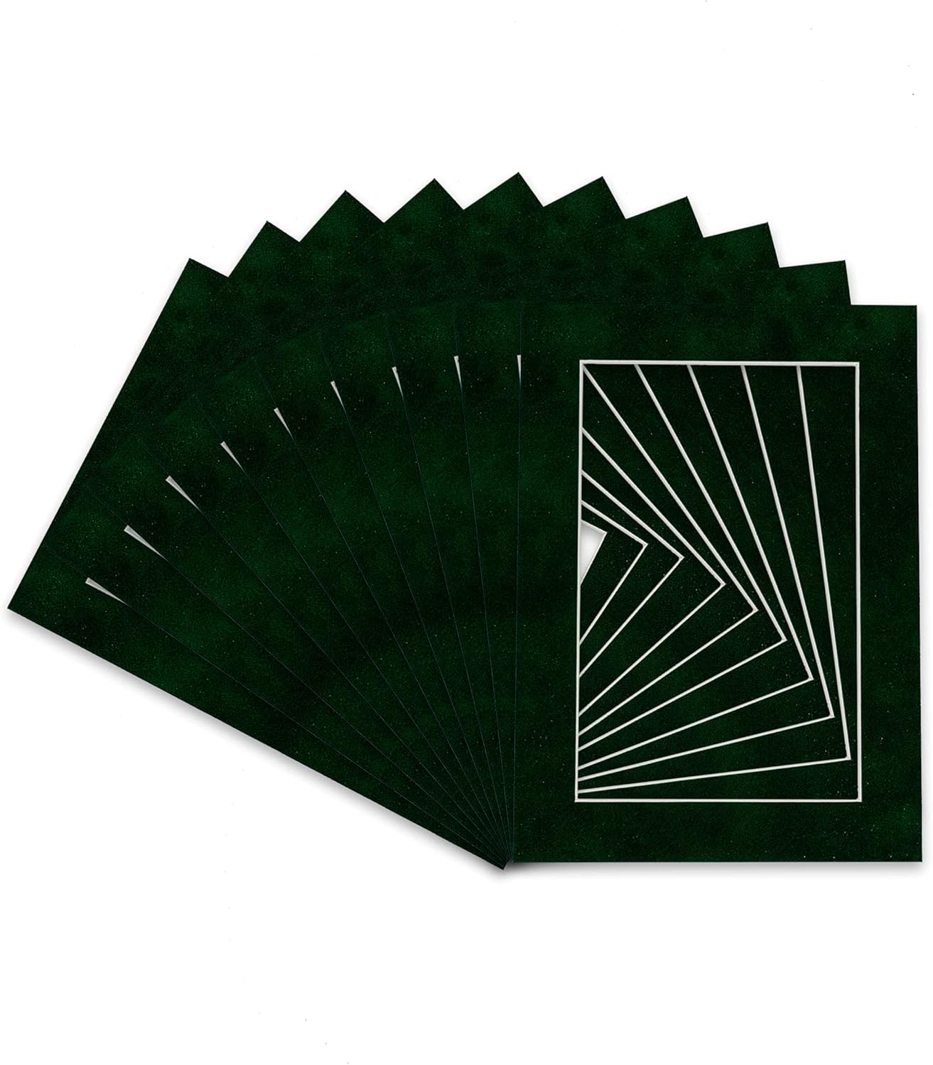 Pack of 25 Acid Free 11x14 Mats Bevel Cut for 8.5x11 Photos - Green Suede Precut Matboards With Backing Boards and Clear Photo Mat Bags For Pictures, Photos, Framing - 4-ply Thickness