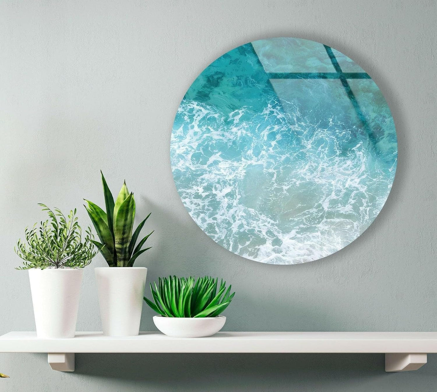 My Photostation.com 10''(25cm) Diameter Sea Waves Round Glass Wall Art Tempered Glass Printing Wall Decor Large Wall Art Wall Hangings