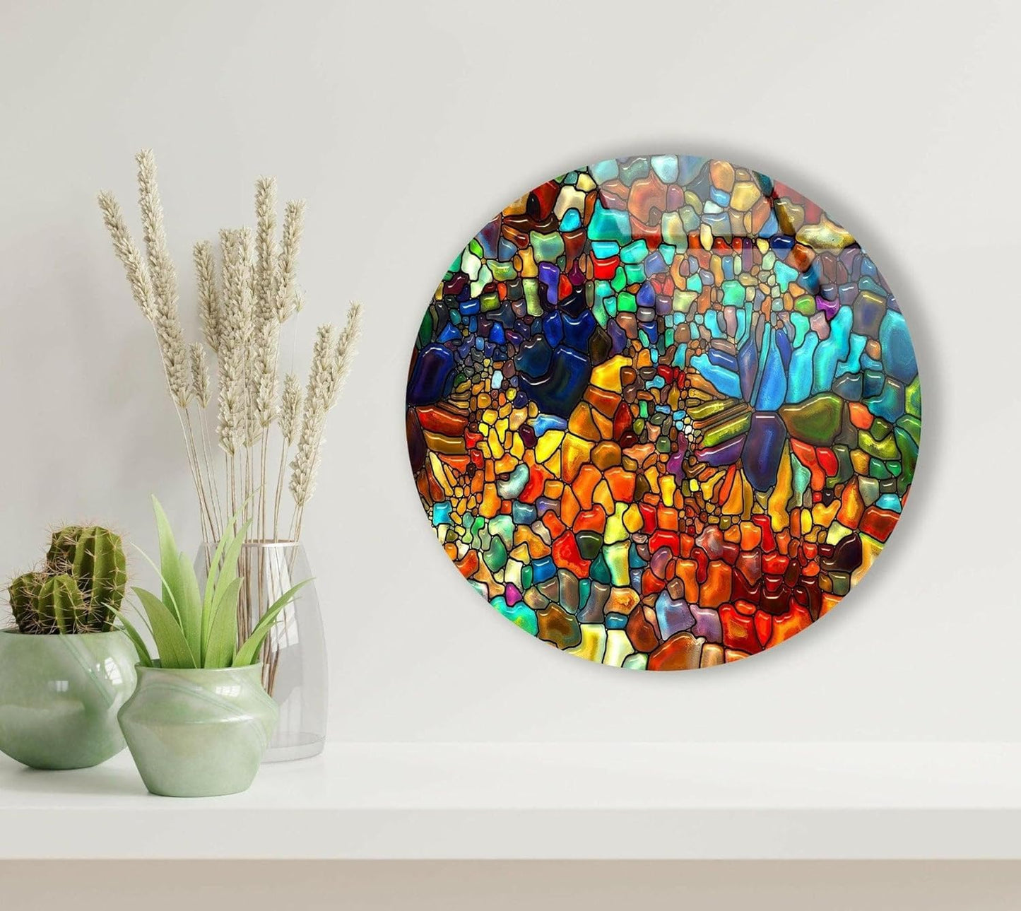 My Photostation.com 20''(50cm) Diameter Red Mosaic Round Glass Wall Art Tempered Glass Printing Wall Decor Large Wall Art Wall Hangings