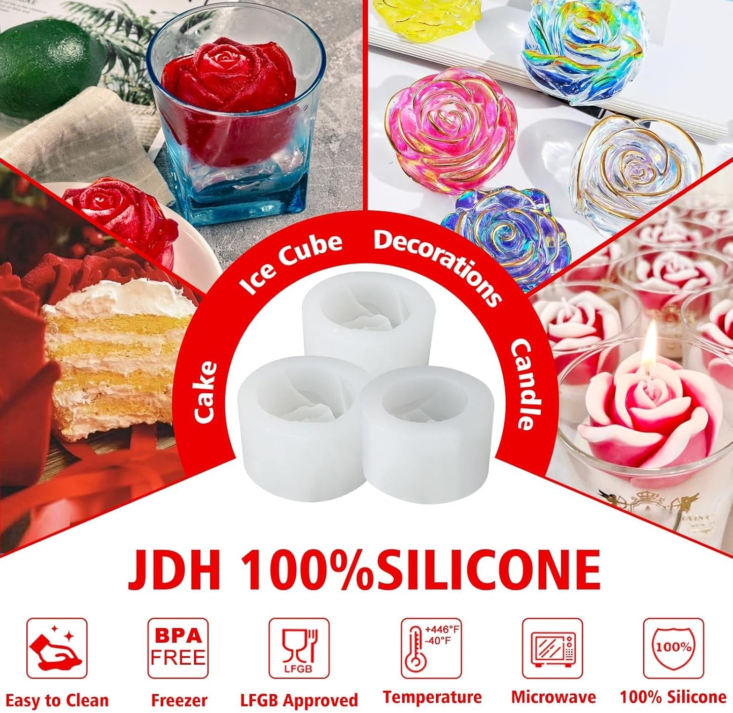 3 PCS Rose Silicone Molds Soap 3D Flower Mold Candle Mold Clay Resin Molds for DIY Handmade Soaps, Candle Gifts, Resin Crafts, Ice Cubes, Chocolate and Home Decorations