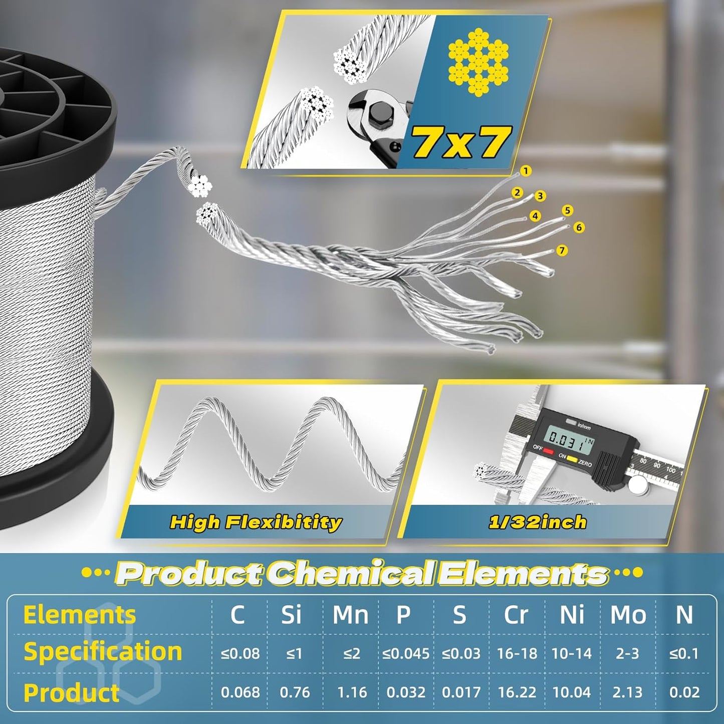 316 Stainless Steel Cable, 800FT 1/32IN Wire Rope with 200Pcs Aluminum Sleeves Stops, for String Lights Hanging, Clotheslines, Trellis Wire