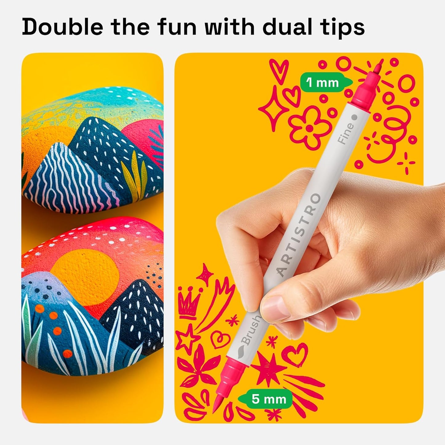 ARTISTRO 120 Dual Tip Brush + Fine Acrylic Paint Markers - Easy for All Ages & Levels Paint Pens for Fabric, Rock, Glass, DIY - Halloween Pumpkin Painting Kit, Art Supplies, Christmas Gift