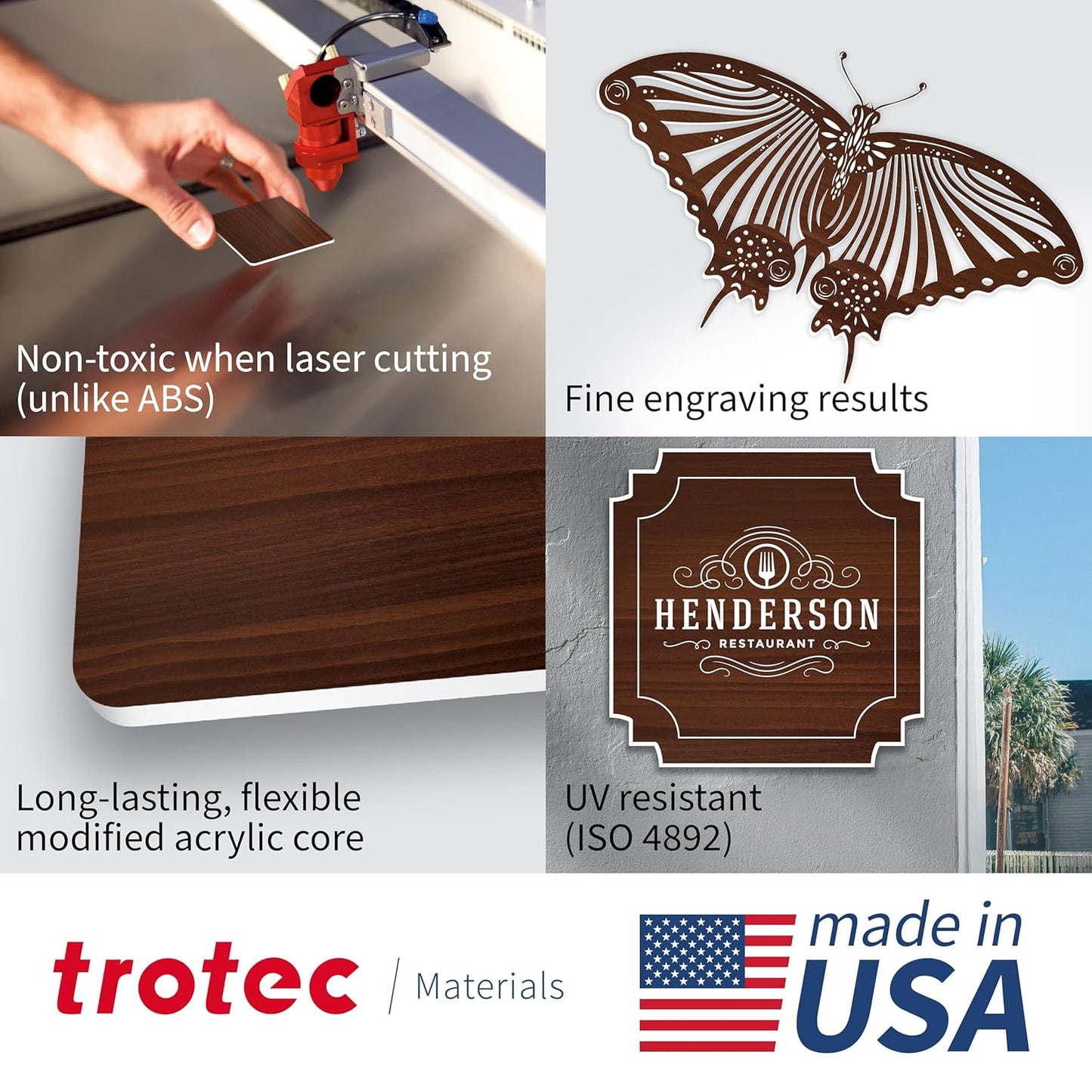 Trotec TroLase | 12"x24"x1/16", 4 Pcs | Cherry/White | 2 Ply | Modified Acrylic | Laser Engraving Double Color Plastic Sheet | Engraving Blanks for Laser, Saw, Guillotine | Made in USA