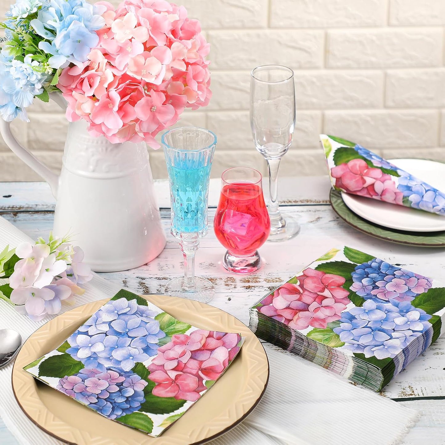 60 Pcs Hydrangea Cocktail Paper Napkins 6.5 x 6.5 Inches Disposable Paper Napkins Dessert Beverage Napkin for Decoupage Luncheon Napkin for Party Wedding Birthday Party