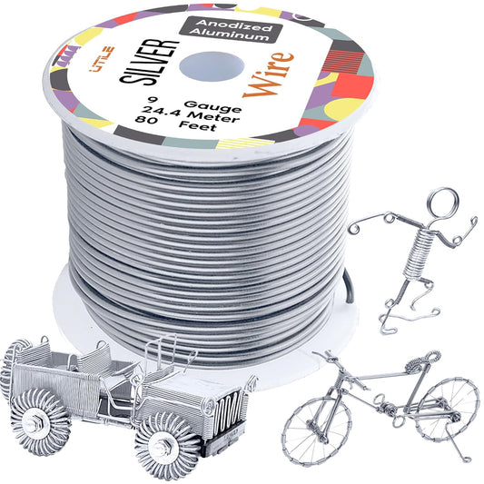UTILE Armature Aluminum Wire 80 ft 9 Gauge 3.7 mm Anodized Craft Bendable Wire – Sculpting Metal Silver for Bonsai Trees, Clay, Crafts, Plants, Gardening, Beading and Jewelry Making (Silver)