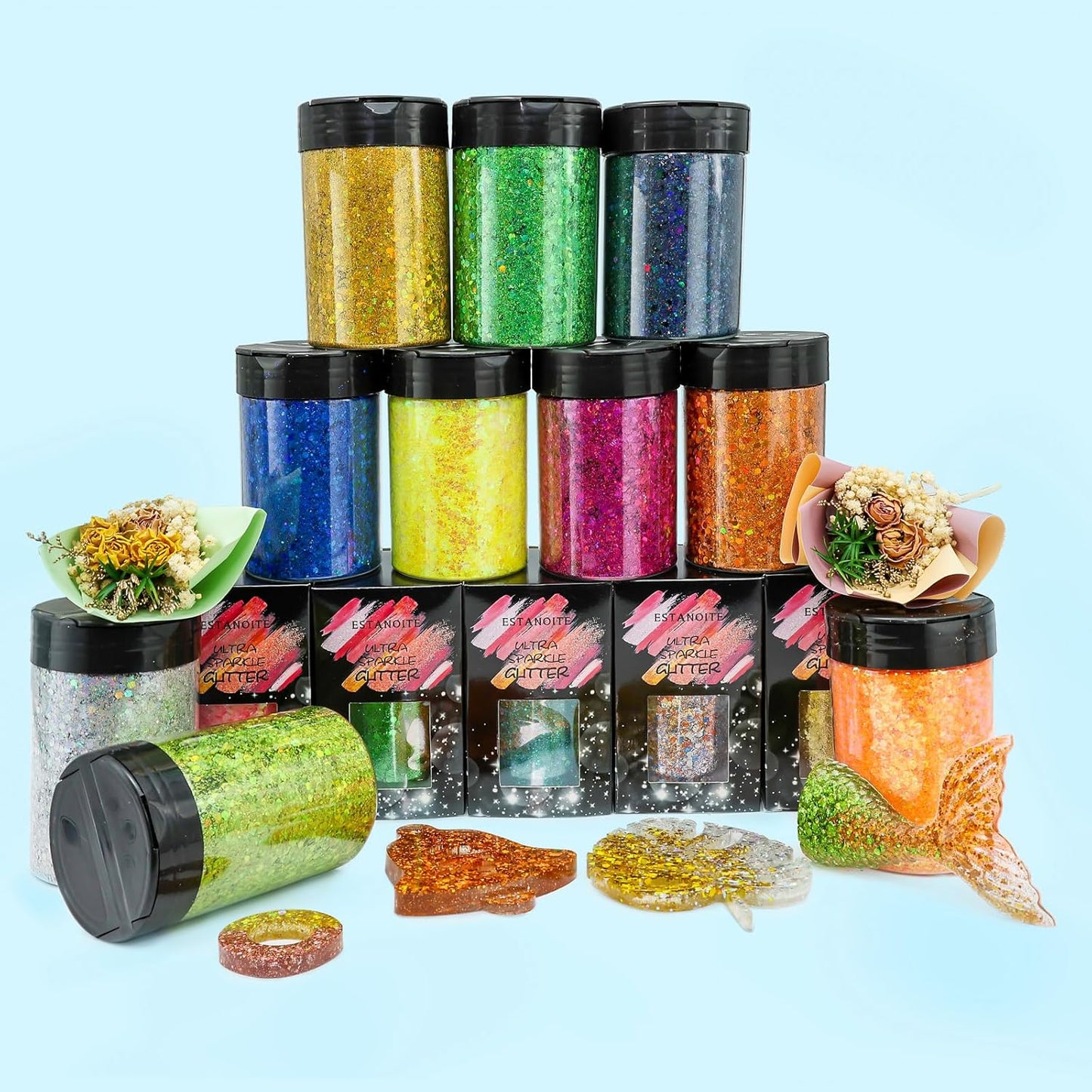 Holographic Chunky Glitter, 160G/5.64OZ, Mixed Fine & Chunky for Epoxy Resin, Iridescent for Crafts Tumblers, Halloween/Christmas Festival Painting Decor (Pearl White)