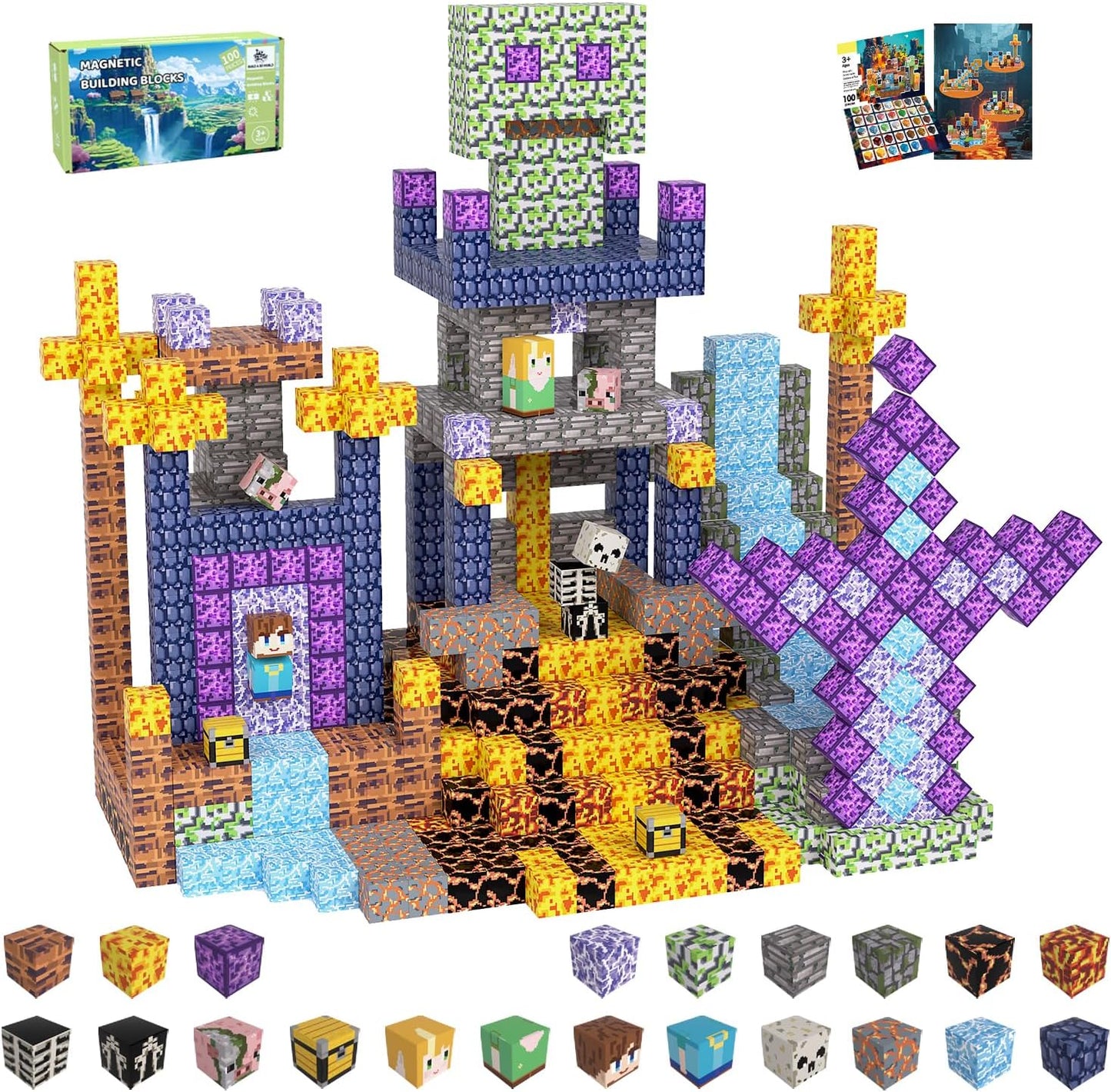 Magnetic Blocks, Magnetic Tiles Building Blocks, Magnet Cubes STEM Sensory Game Toys Christmas Birthday Gifts for Kids Boys Girls Age 3+ (Sword)