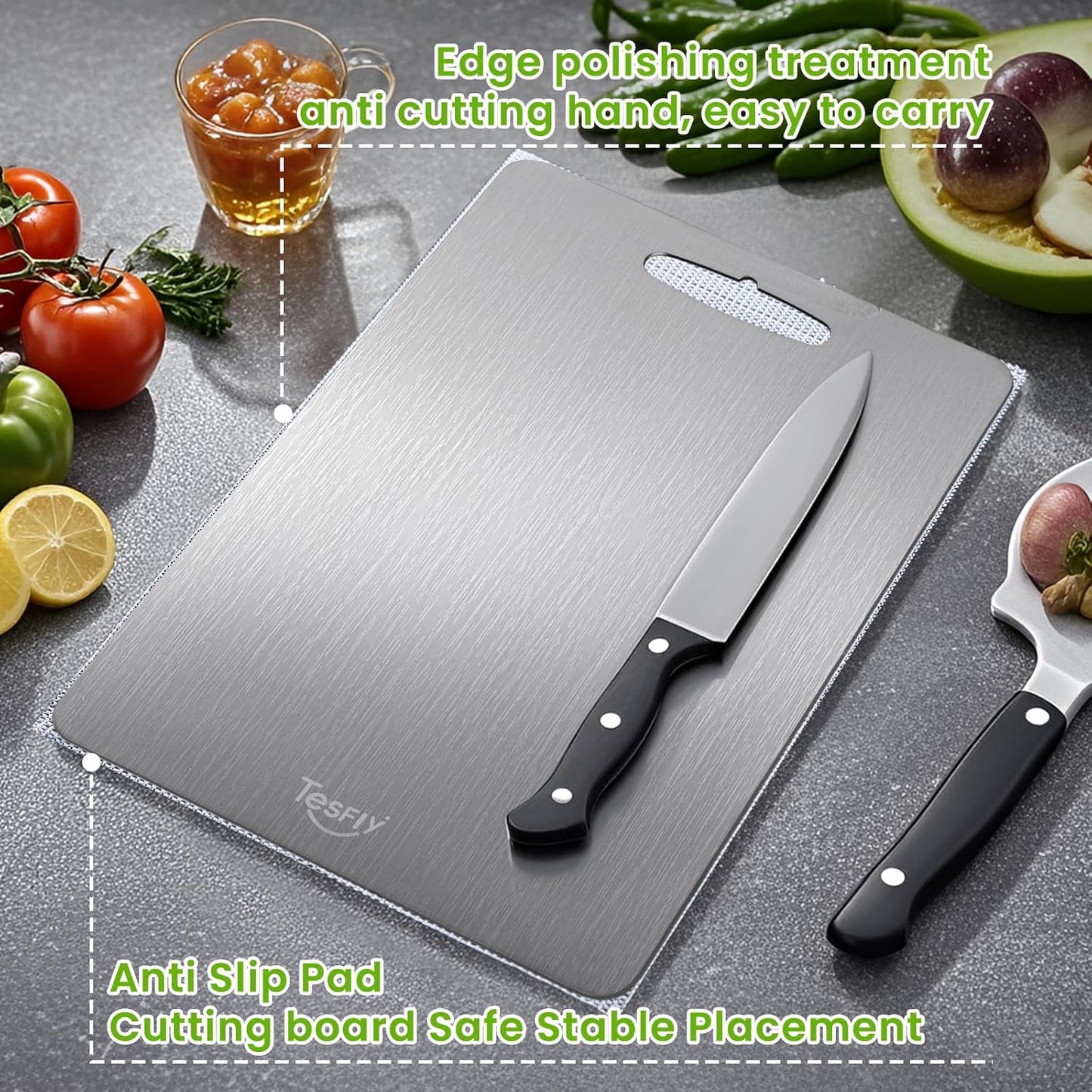 3 Pack Titanium Cutting Board-100% Pure Titanium Cutting Boards For Kitche,Easy to clean, Double-sided food-grade Cutting Board For Meats, Fruits And Vegetables (M&L&XL)