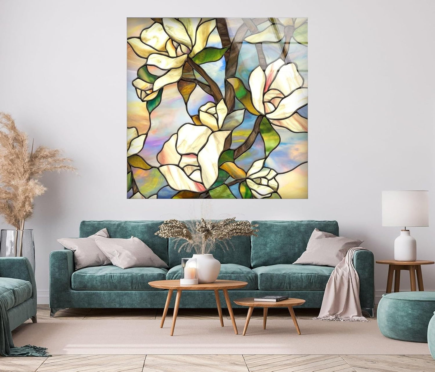 My Photostation.com Round 31,5'' Stained Magnolia Glass Wall Art Tempered Glass Printing Wall Decor Large Wall Art Wall Hangings
