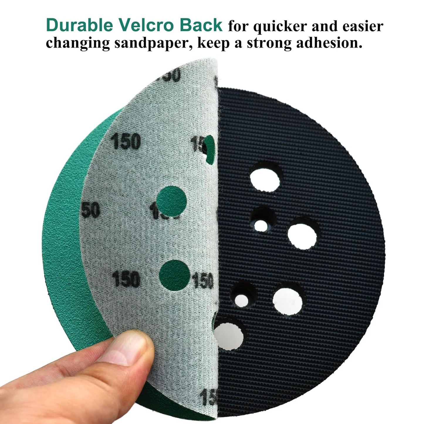 5-Inch 8-Hole Wet Dry Sanding Discs 150 Grit, Polyester Film Backed Heavy-Duty Hook and Loop Sandpaper for Random Orbital Sander, 50-Pack