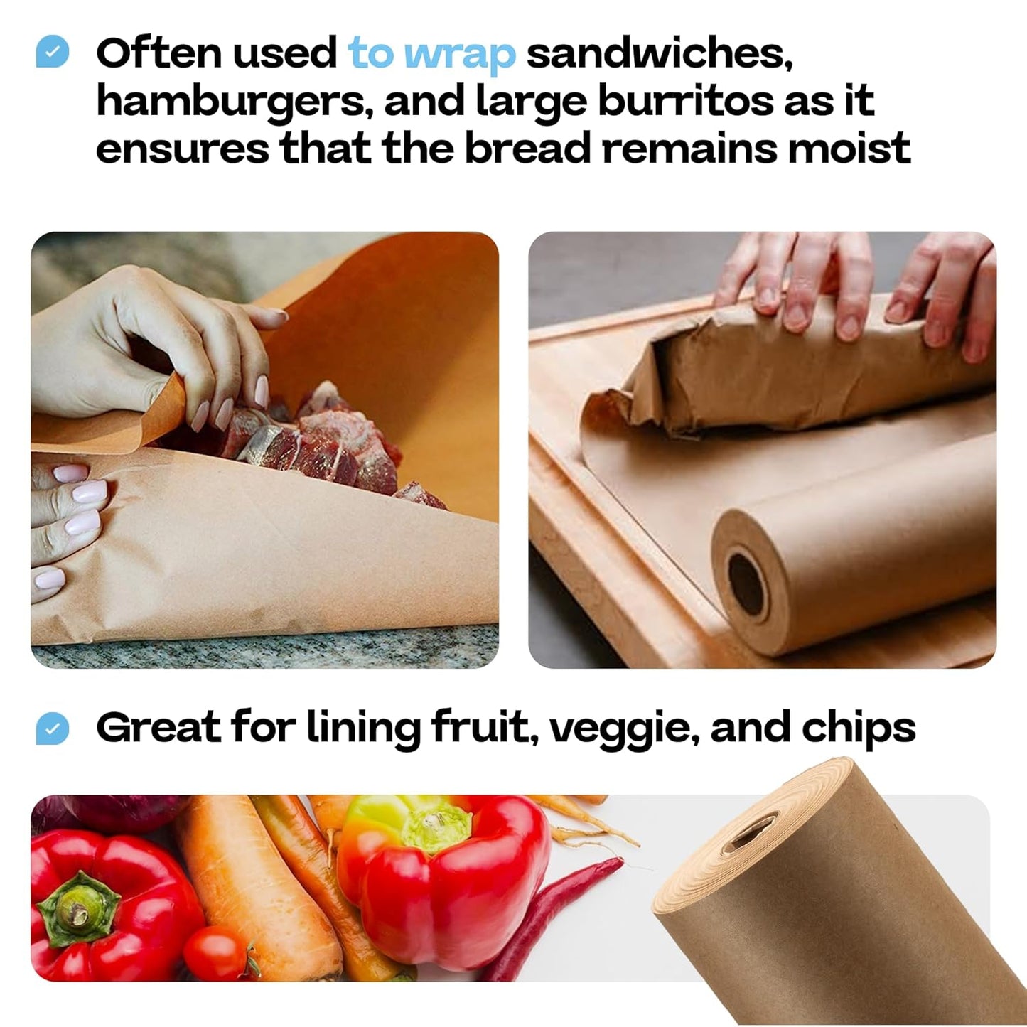 Brown Freezer Paper Roll 24" x 1800" (150 feet) with Cutter - USA-made Freezer Paper for Meat & Fish - Poly-Coated Food Wrapping Material for Freezing - Barrier Against Air & Moisture by IDL Packaging